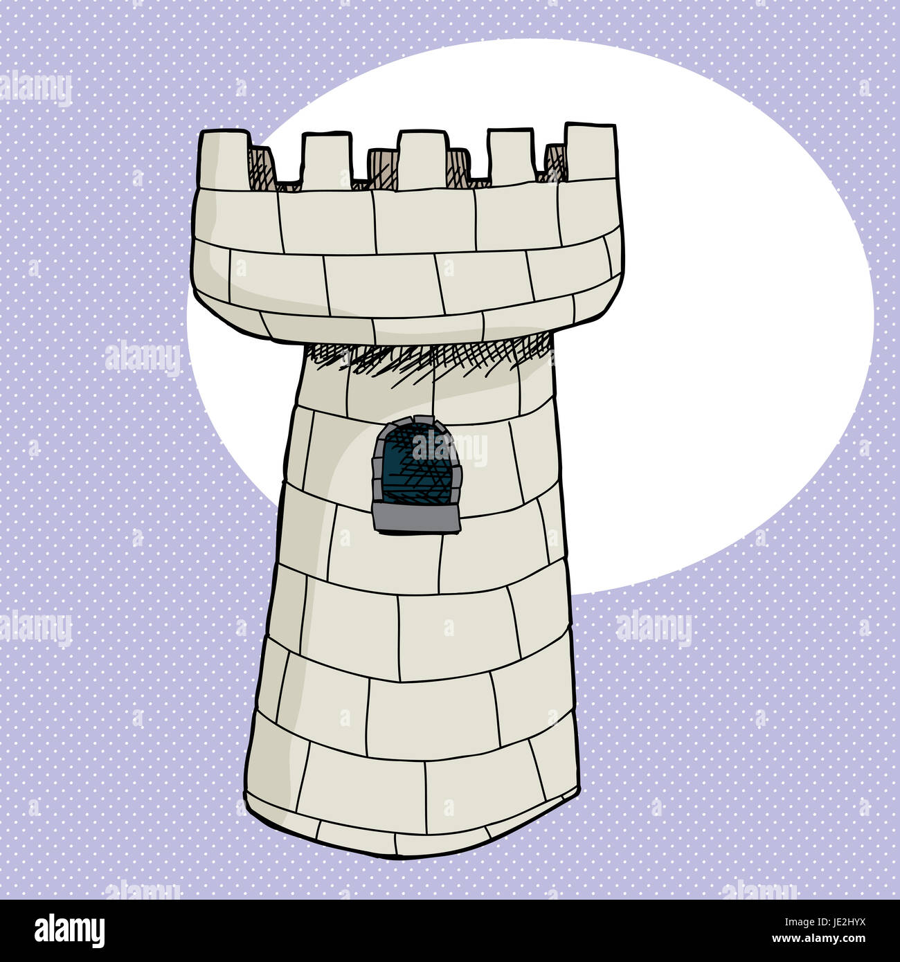 Hand drawn cartoon castle tower with window Stock Photo