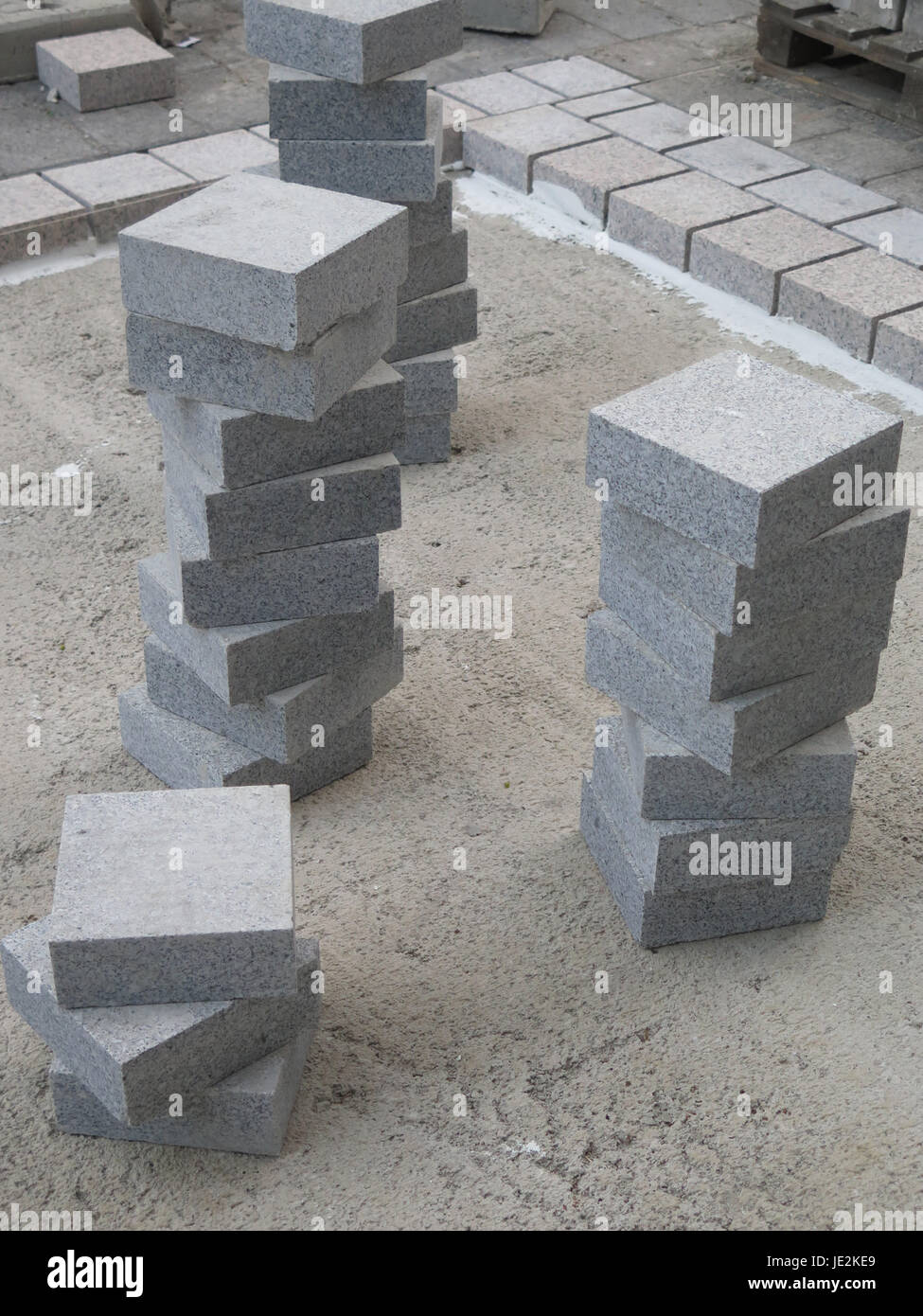 Square paving stones stacked in village street in Andalusia Stock Photo