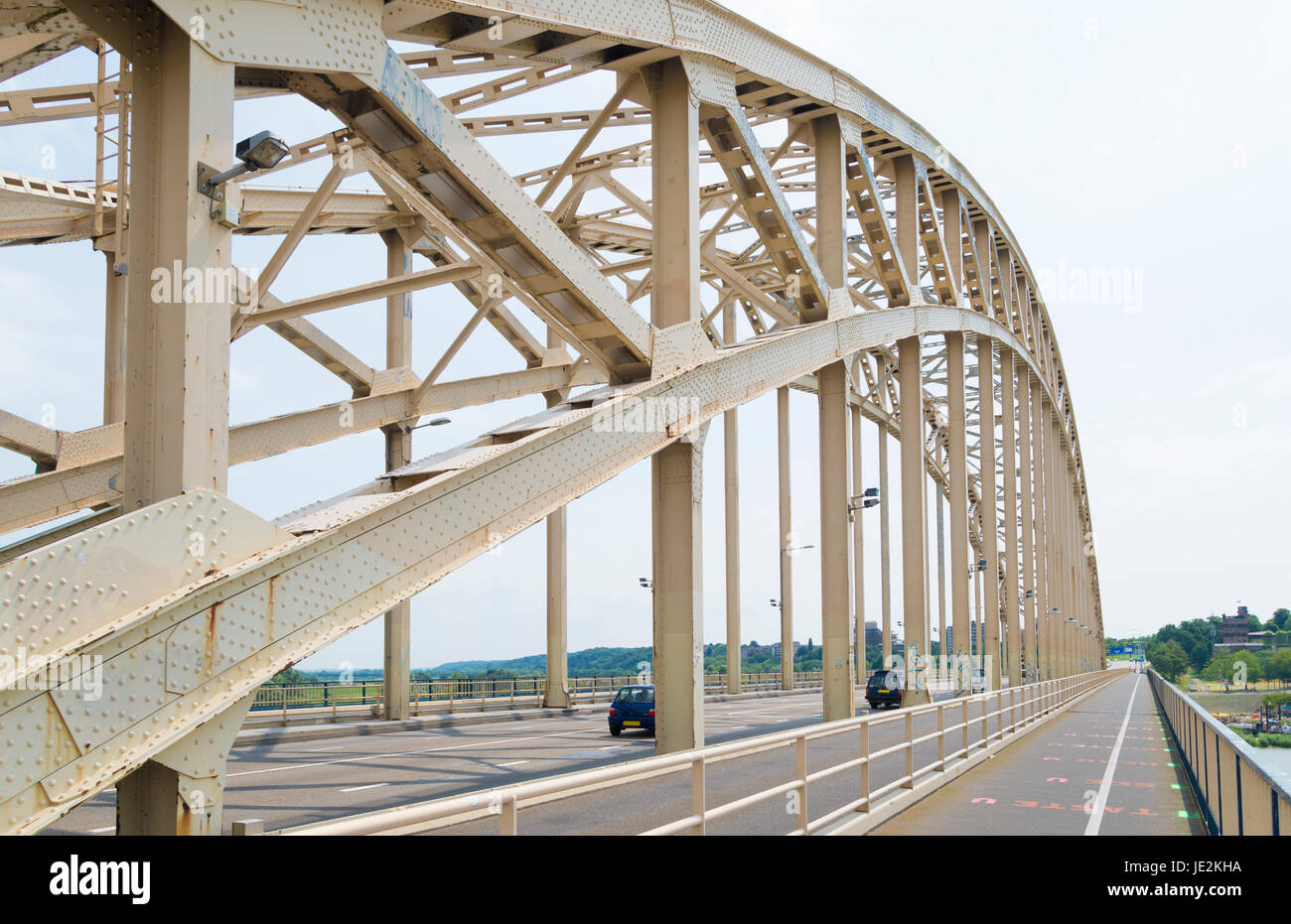 detail of the Waal bridge crossing the Waal river at Nijmegen, netherlands Stock Photo