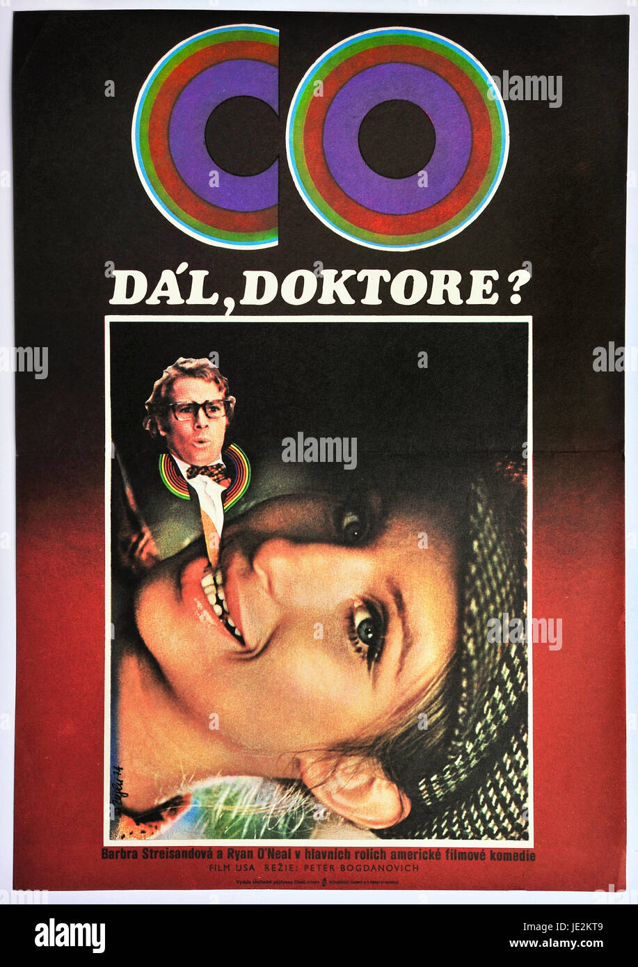 What's Up, Doc?Original Czechoslovak movie poster  for American film comedy with Barbra Streisand and Ryan O´Neal , 1972. Director: Peter Bogdanovich. Stock Photo