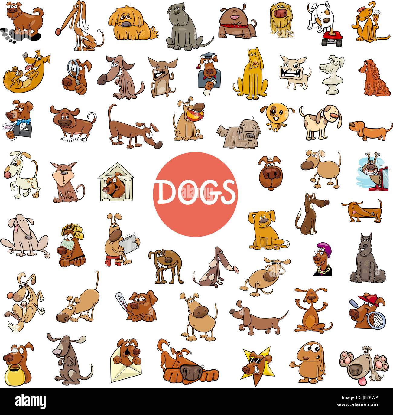 Cartoon Illustration of Dogs Pet Animal Characters Large Set Stock ...