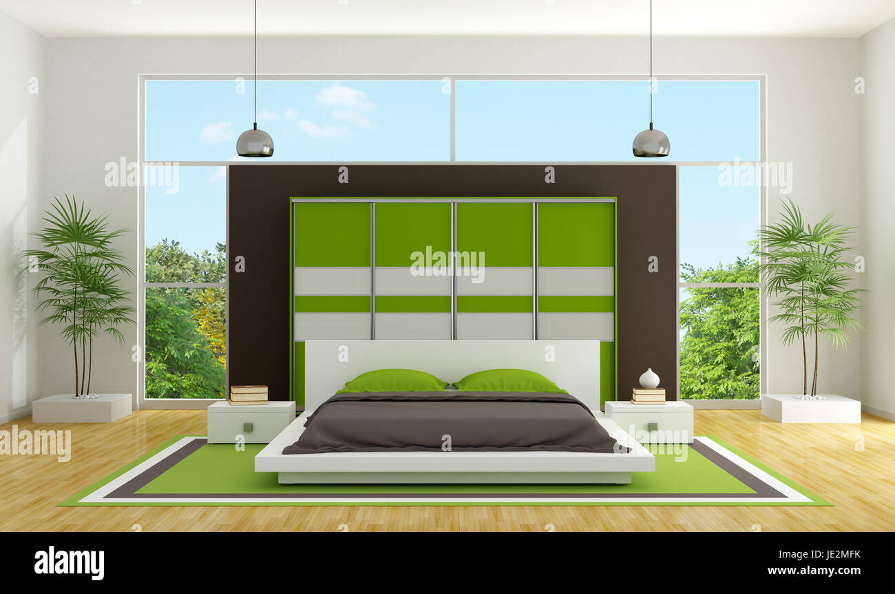 Modern Bedroom With Minimalist Bedroom And Wardrobe 3d Rendering