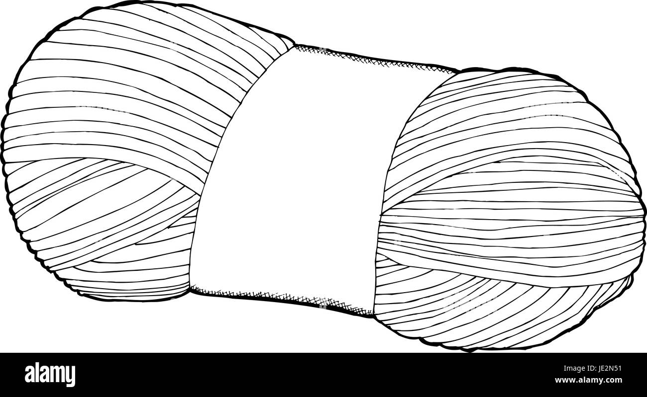 Detailed black and white drawing of a ball of yarn on Craiyon