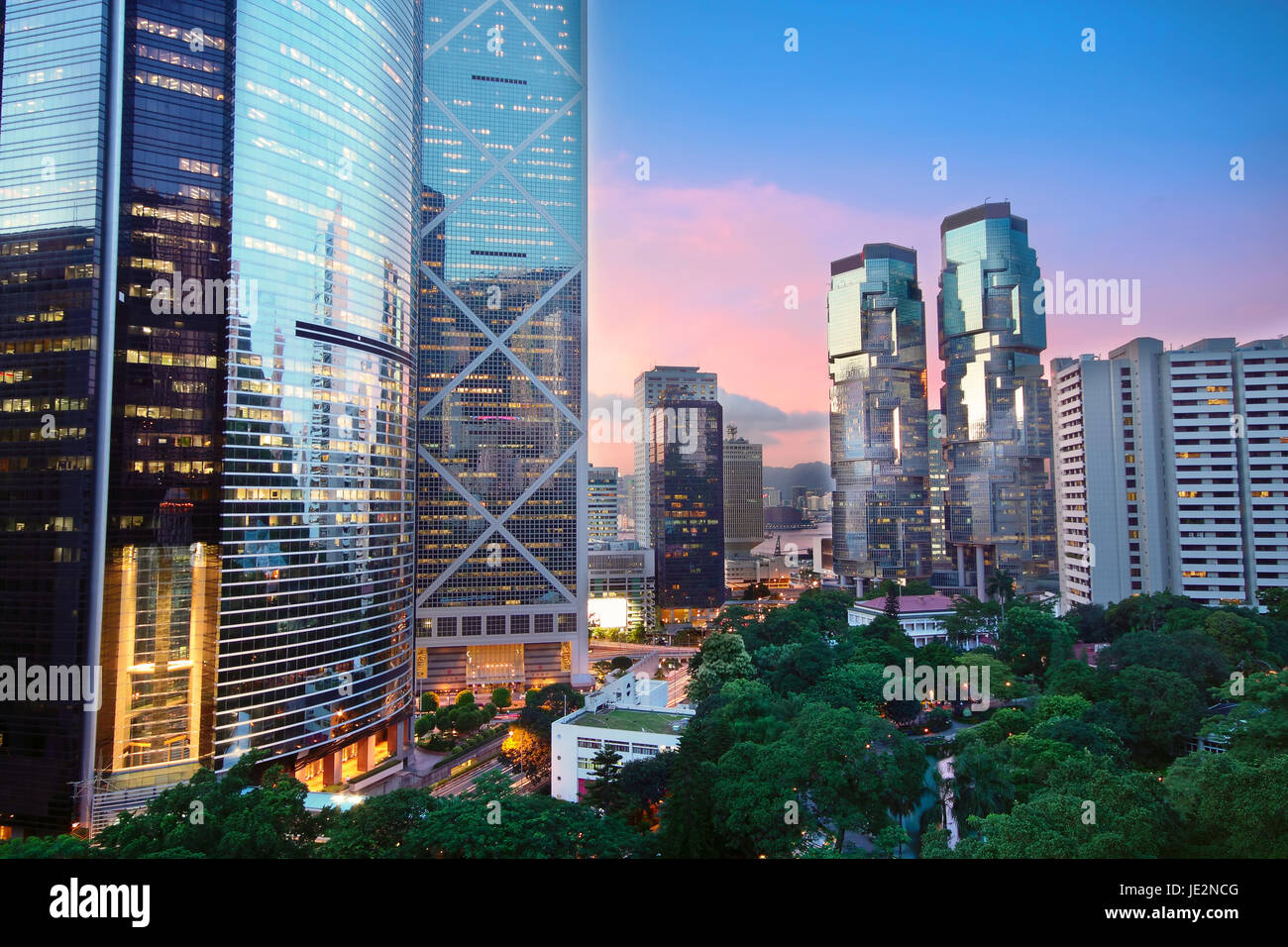 office building at night in hong kong Stock Photo - Alamy