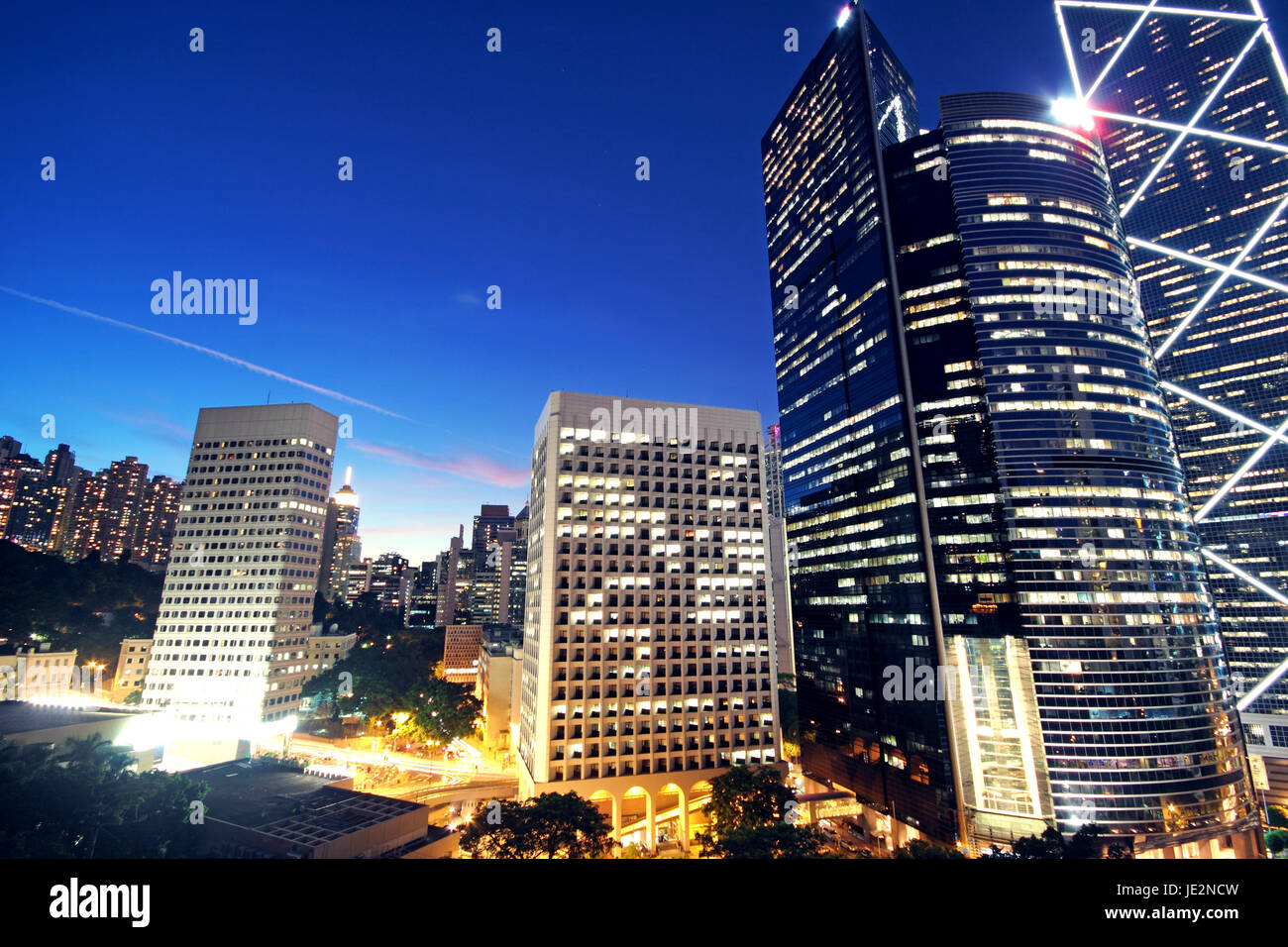 office building at night in hong kong Stock Photo - Alamy
