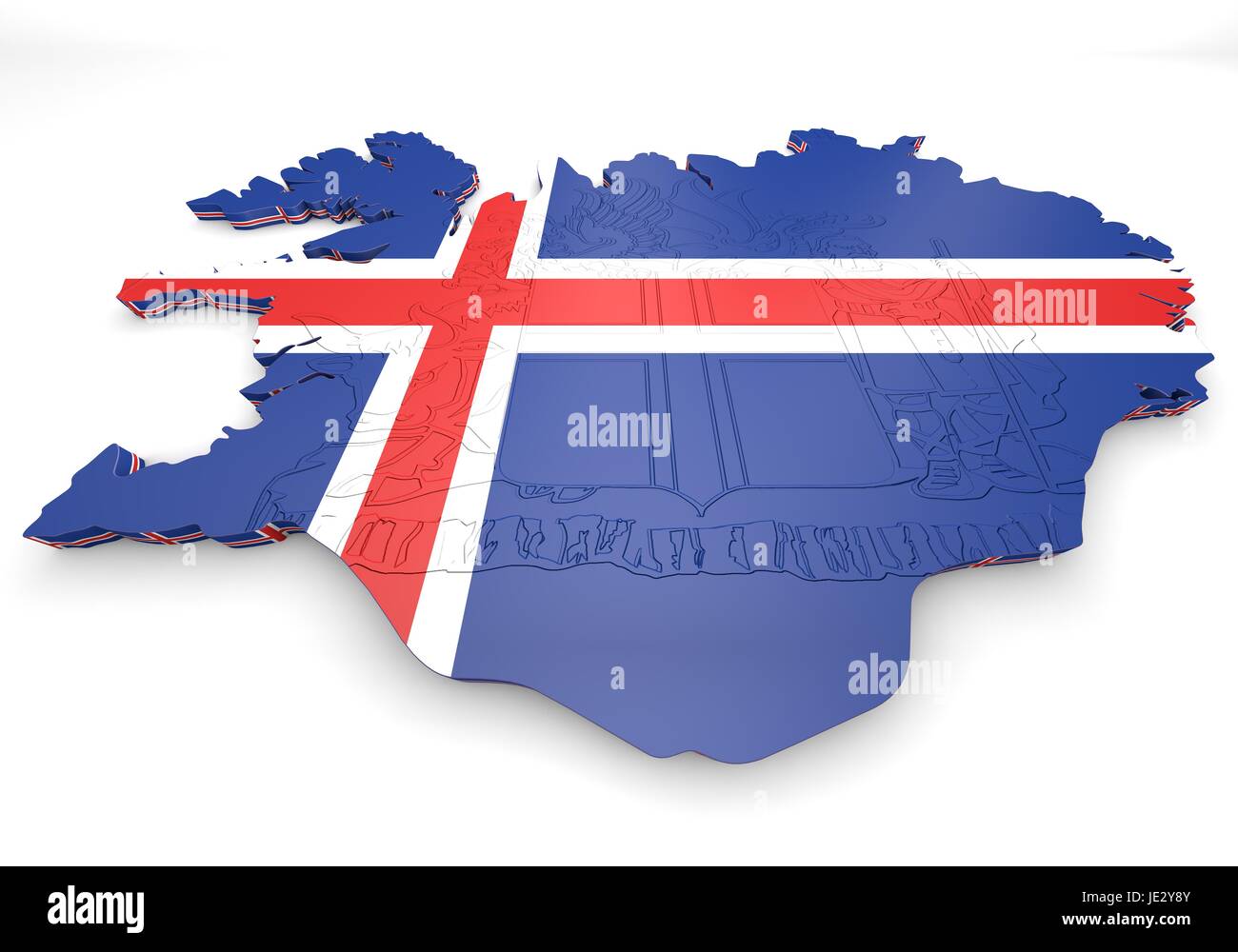 3D map illustration of Iceland with flag and coat of arms Stock Photo ...