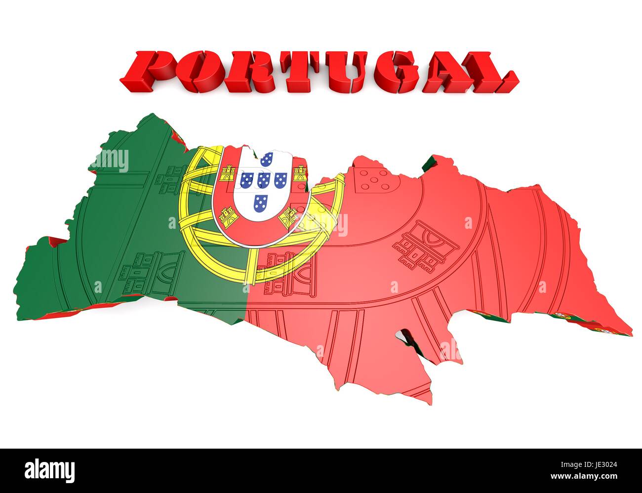 World map with magnified Portugal. Portugal flag and map Stock