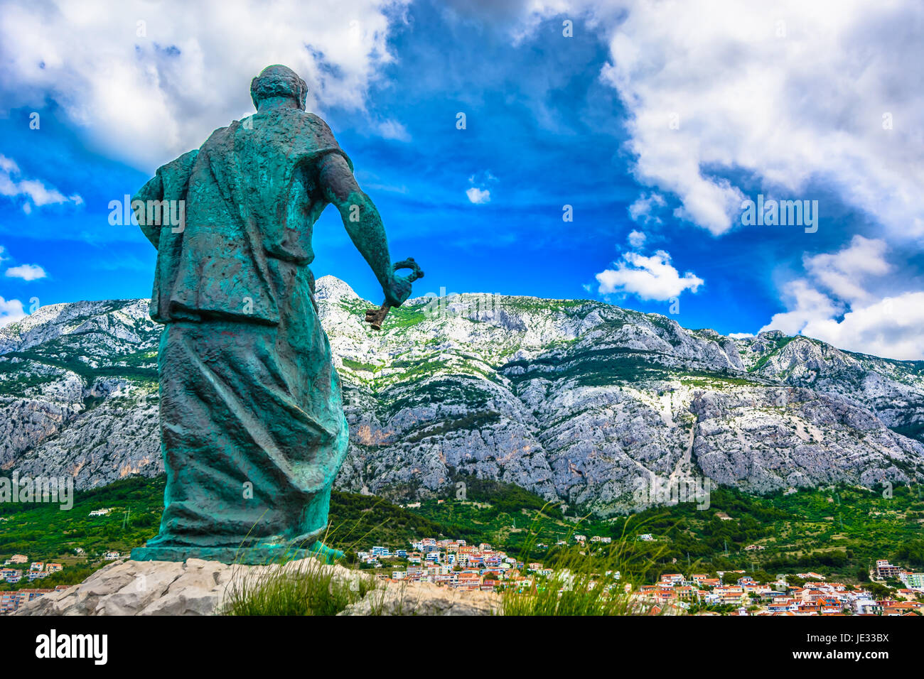 Marble landscape over Makarska town, mountain Biokovo scenery in Dalmatia region, Croatia. Stock Photo