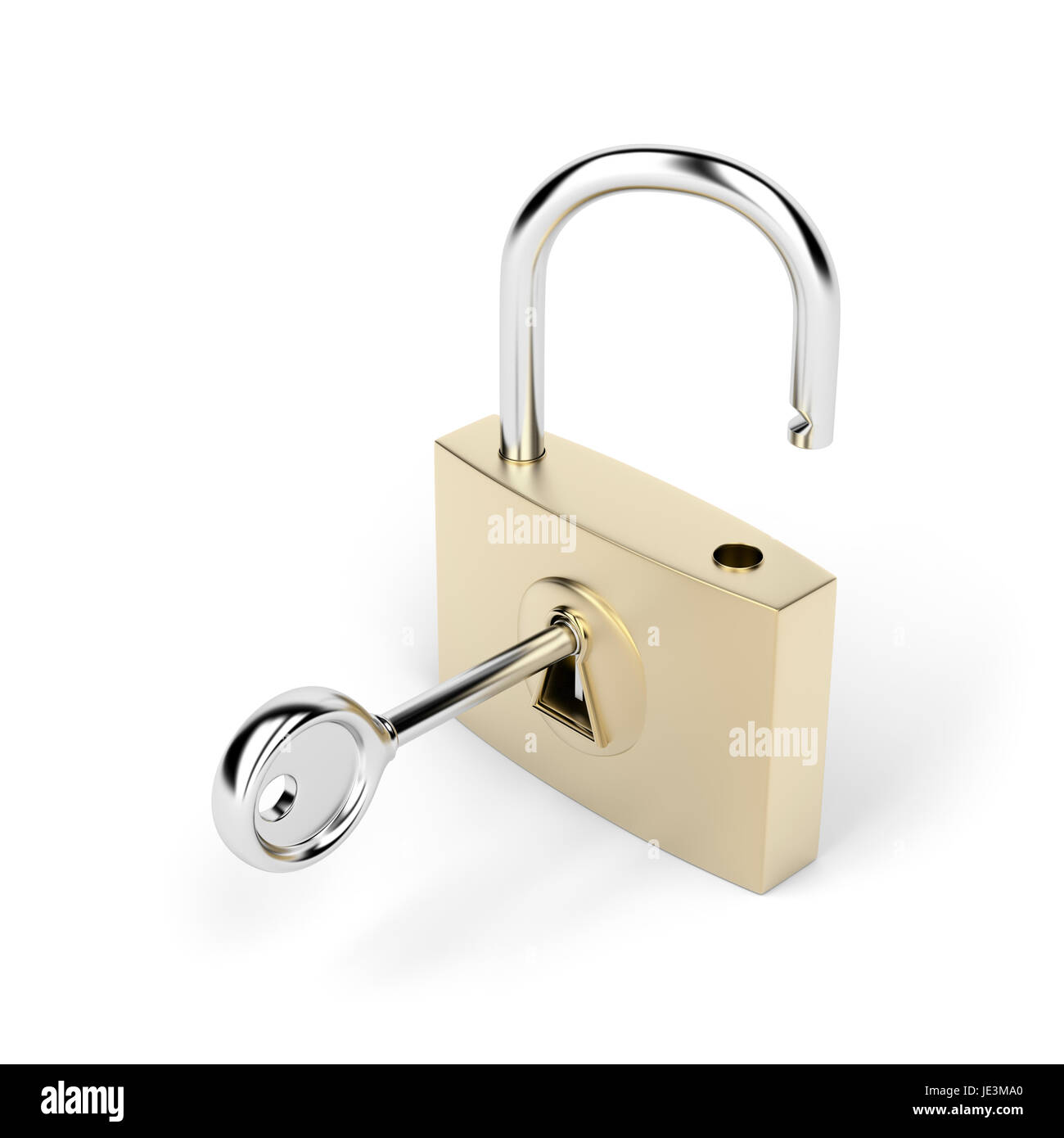 Padlock and key on white background Stock Photo - Alamy