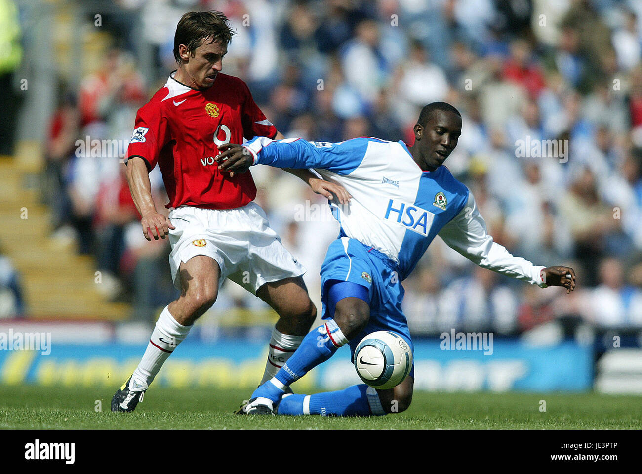 Dwight Yorke Gary Neville Blackburn V Manchester United Ewood Park Stock Photo Alamy
