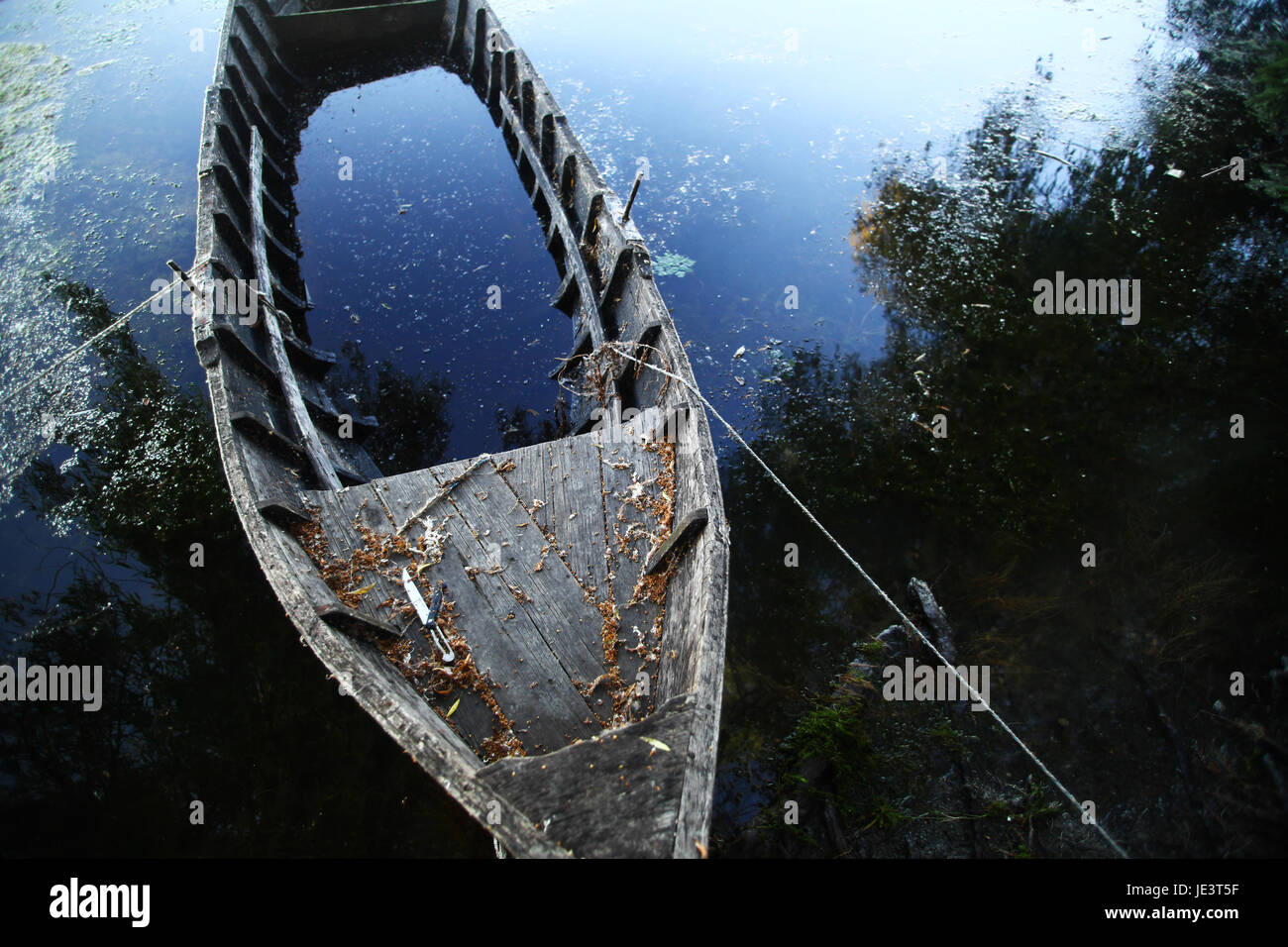 Color picture of a wooden boat on a river bank Stock Photo - Alamy