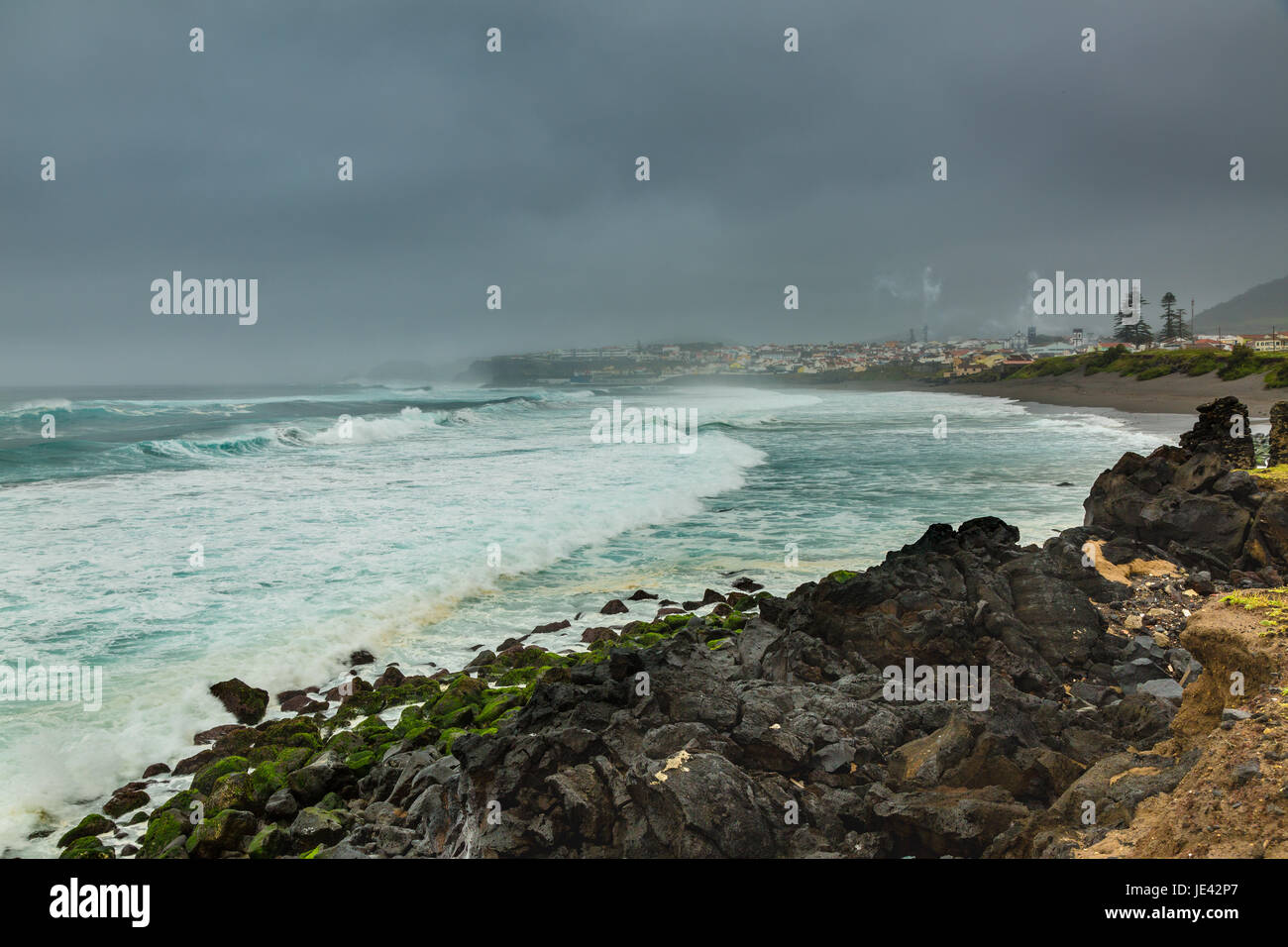 Bad weather on the north coast of Sao Miguel Island, the Azores archipelago in the Atlantic Ocean belonging to Portugal Stock Photo