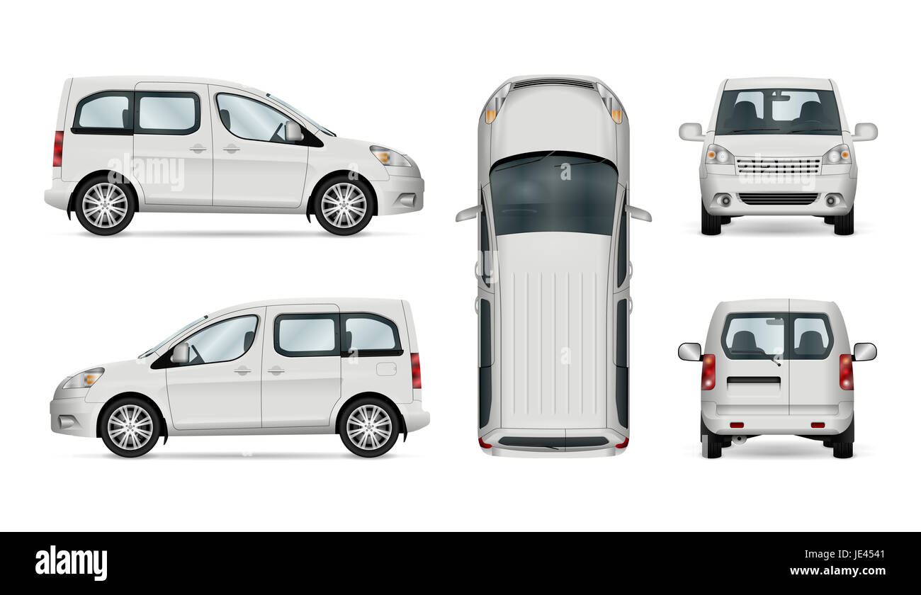 Isolated car, template for car branding and advertising. Commercial vehicle set on white background. Stock Photo