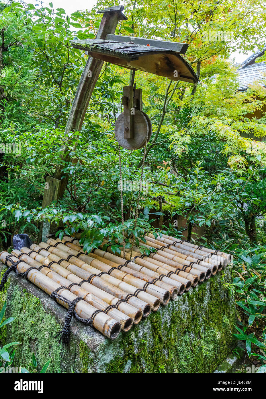Japanese Pulley at Artesian wells in Kotoin Temple in Kyoto, Japan
