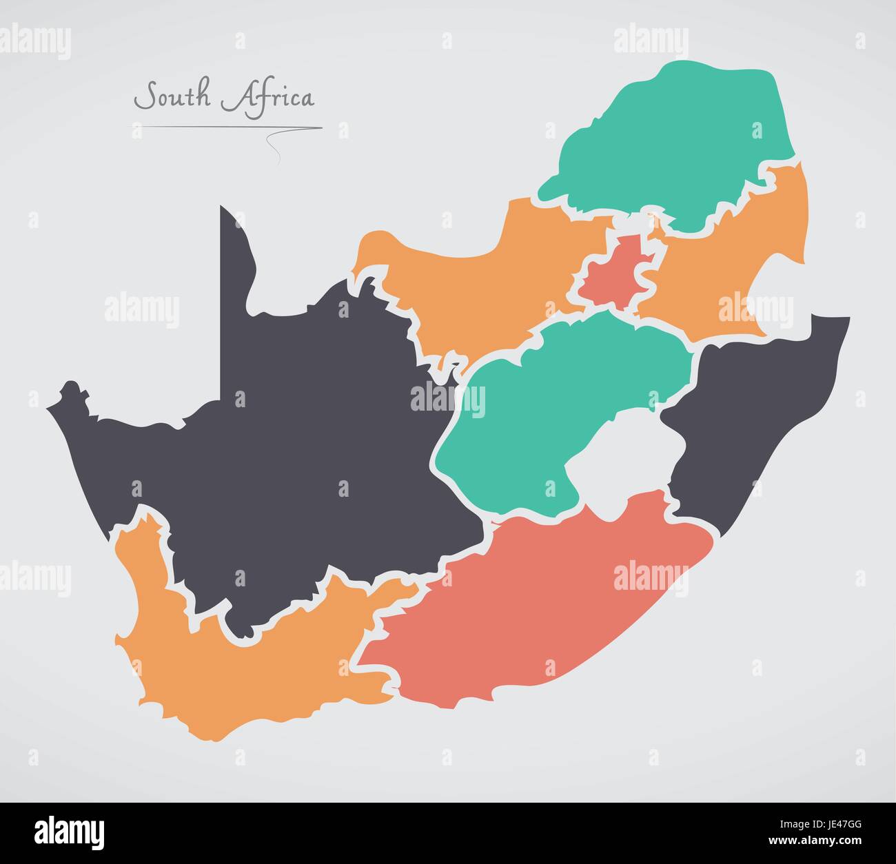 South Africa Map with states and modern round shapes Stock Vector