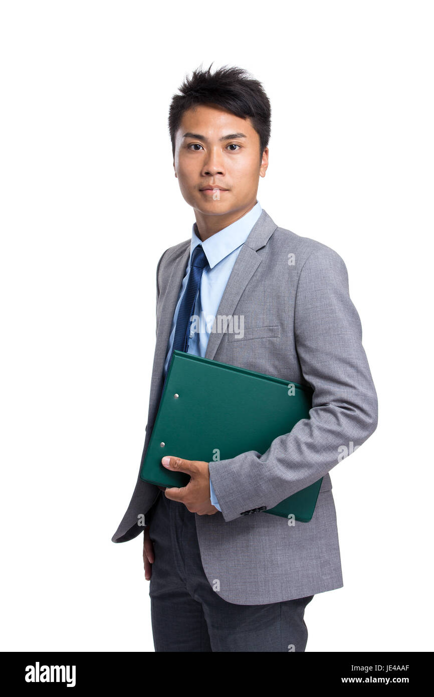 Asian business man with clipboard Stock Photo - Alamy