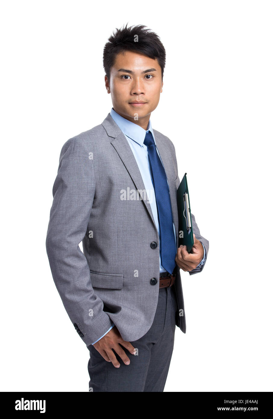 Asian business man with clipboard Stock Photo - Alamy