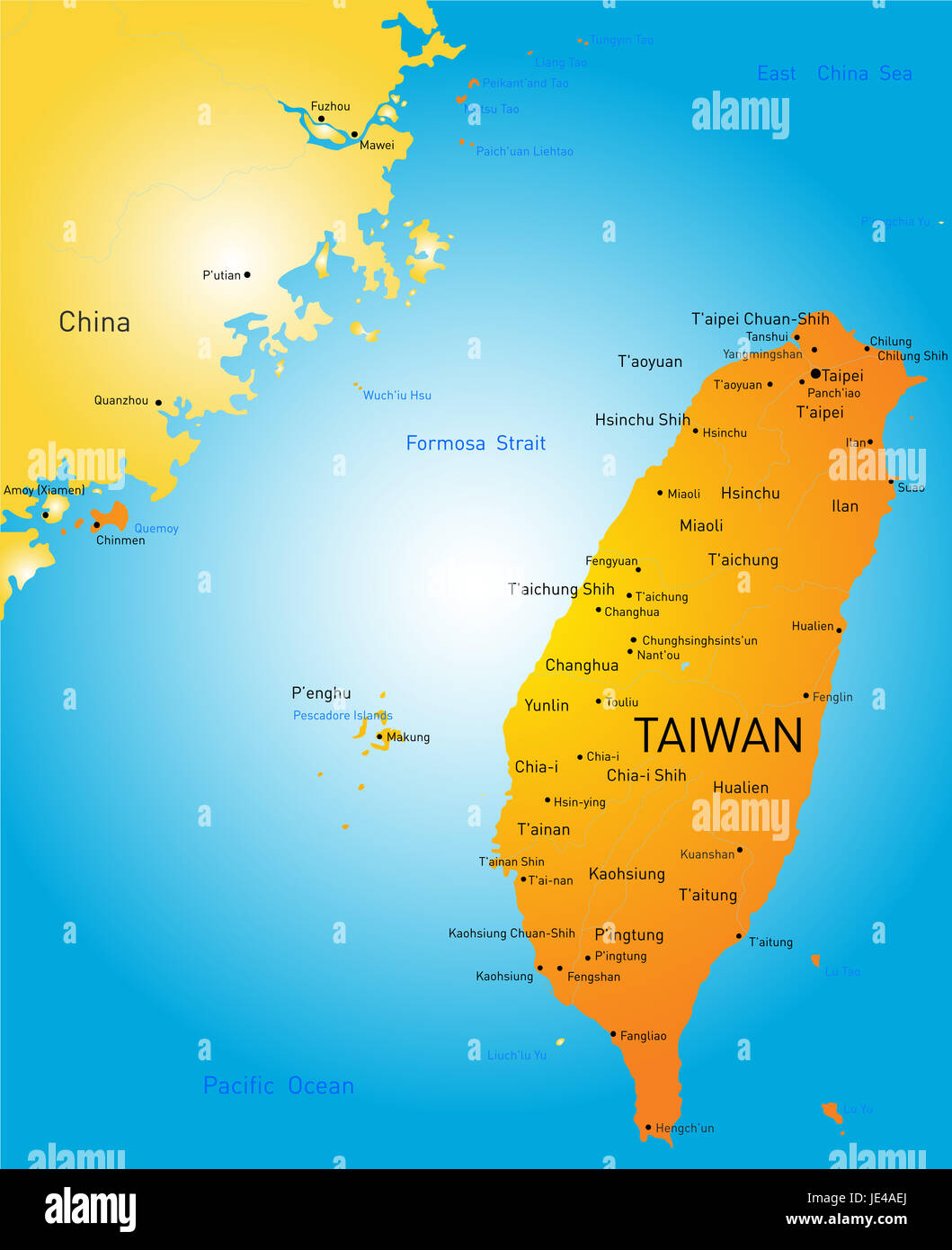Vector color map of Taiwan Stock Photo