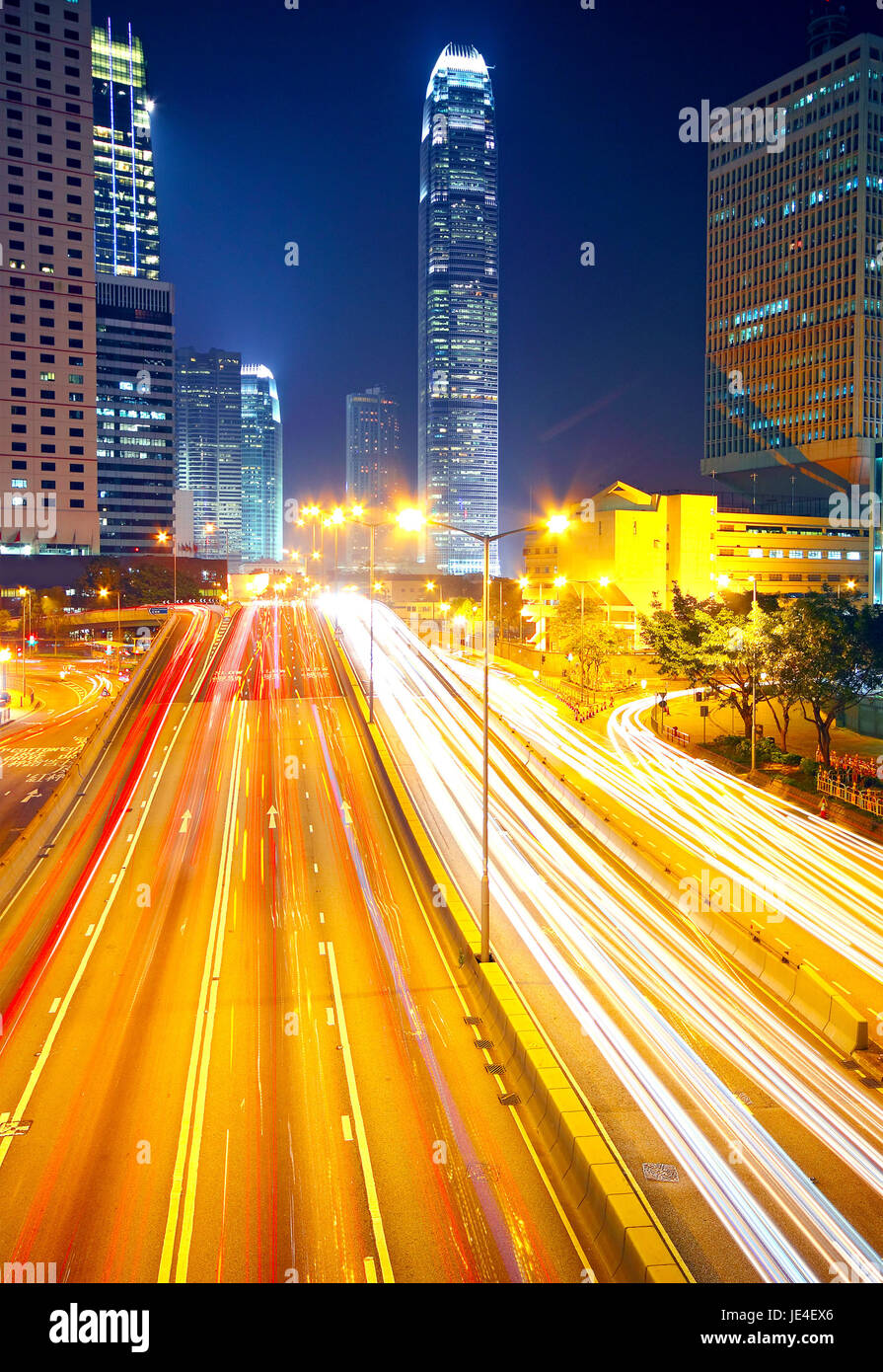 traffic in downtown in hong kong at night Stock Photo - Alamy