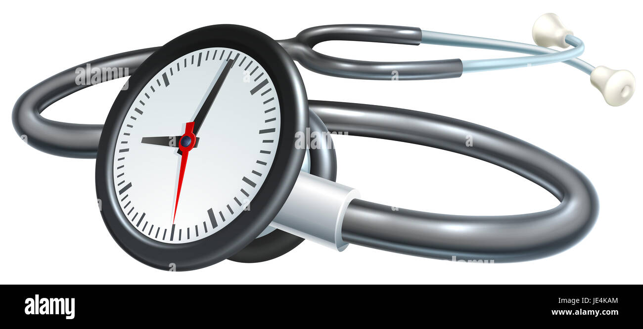 A stethoscope clock time or waiting list medical concept Stock Photo