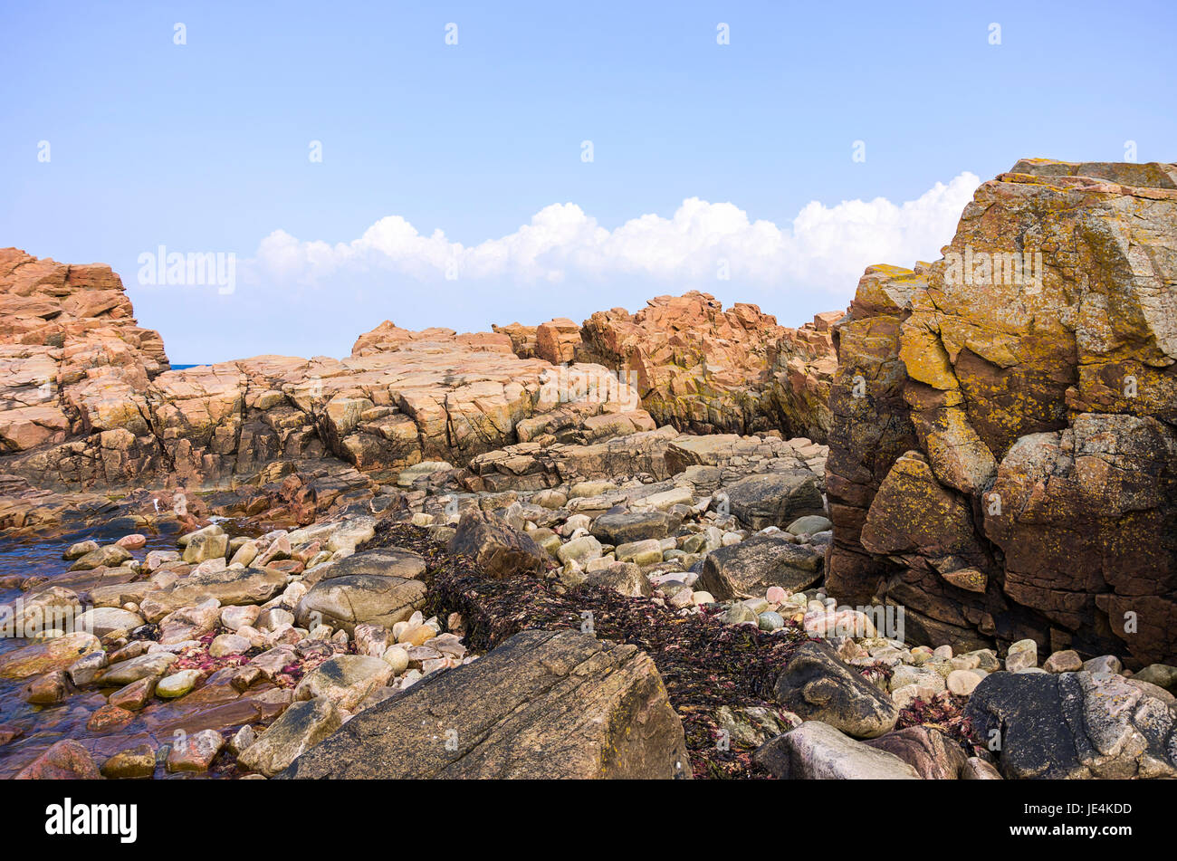 Rocky Coast of Hovs Hallar, Scania, Sweden. Felsenküste von Hovs Hallar in Schonen, Schweden. Stock Photo