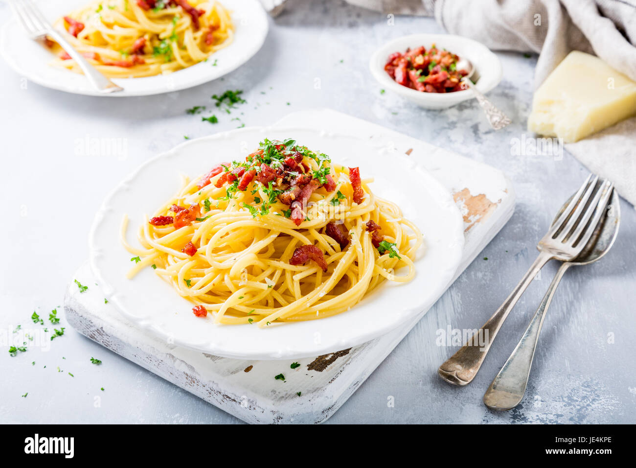 Italian pasta Carbonara Stock Photo