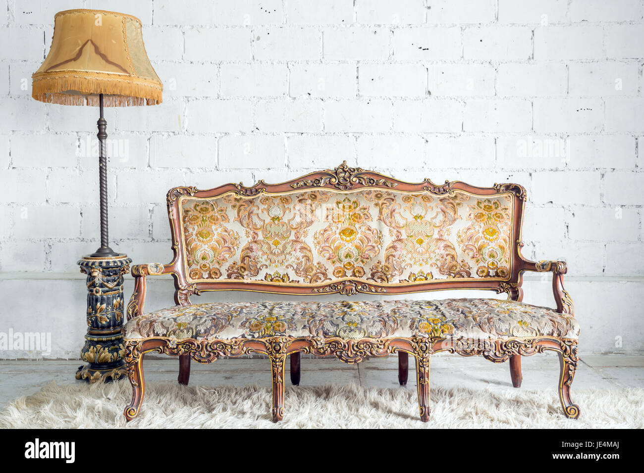 Classical style Armchair sofa couch in vintage room with desk lamp ...