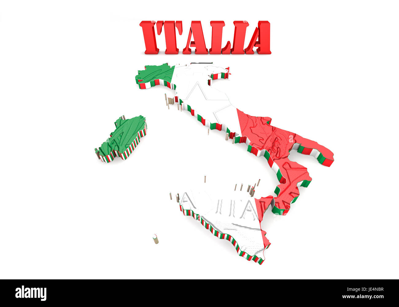 3d flag veneto italy hi res stock - 3d Map Illustration Of Italy With Flag JE4NBR