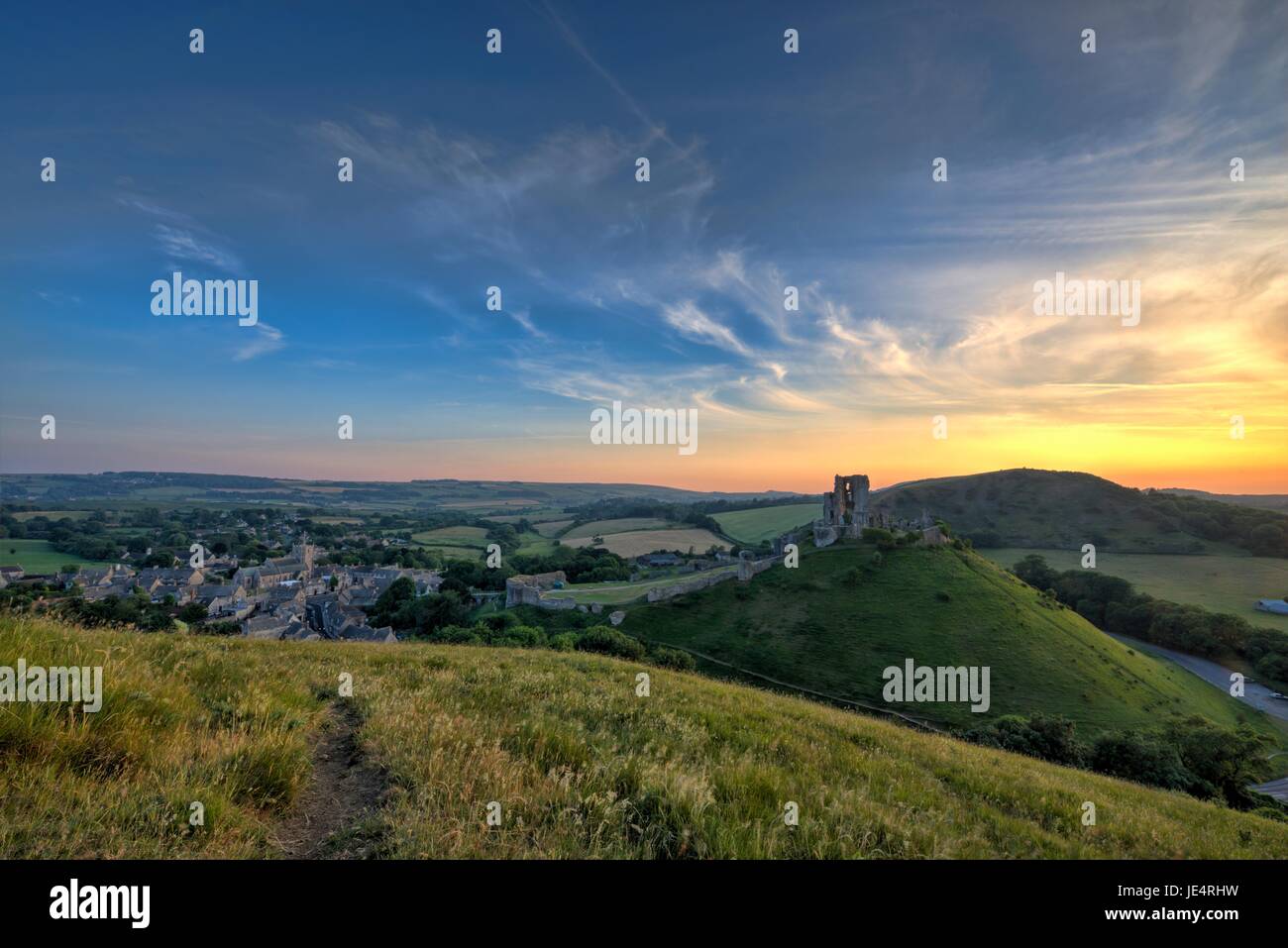 Corfe Castle in the Isle of Purbeck Stock Photo