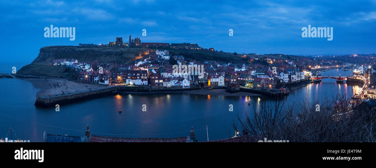 Whitby Harbour at night, North Yorkshire Stock Photo