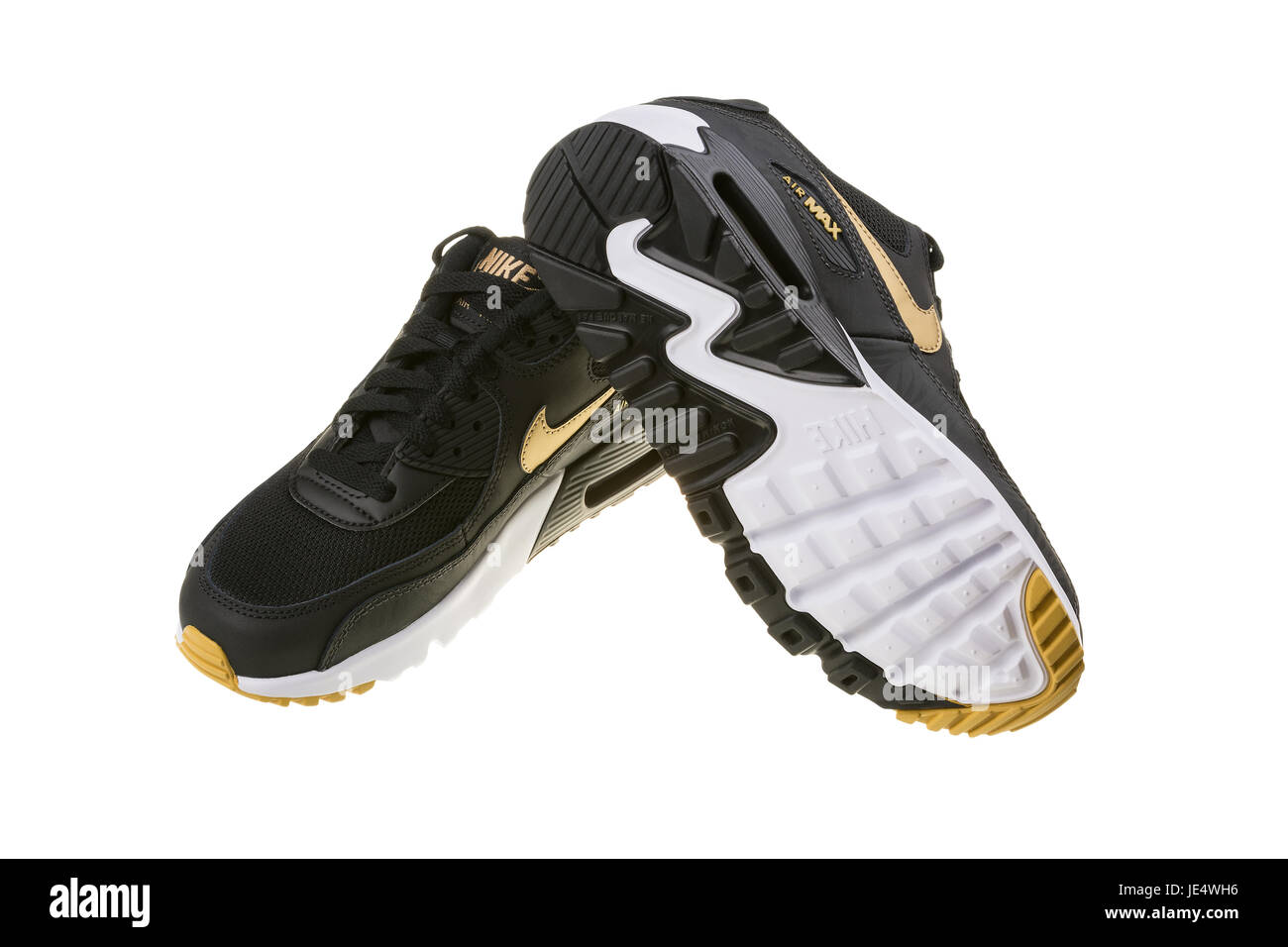 BURGAS, BULGARIA - DECEMBER 29, 2016: Nike Air MAX women's shoes - sneakers  in black, isolated on white, with clipping path. Nike is a global sports c  Stock Photo - Alamy