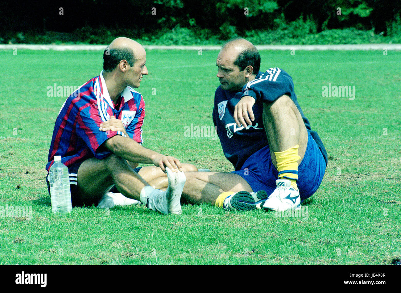 Italian footballer Attilio Lombardo with coach Ray Wilkins at Crystal Palace FC training camp in Surrey UK Stock Photo