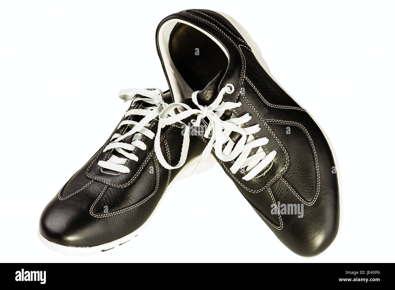 black leather man's shoe on white background Stock Photo - Alamy