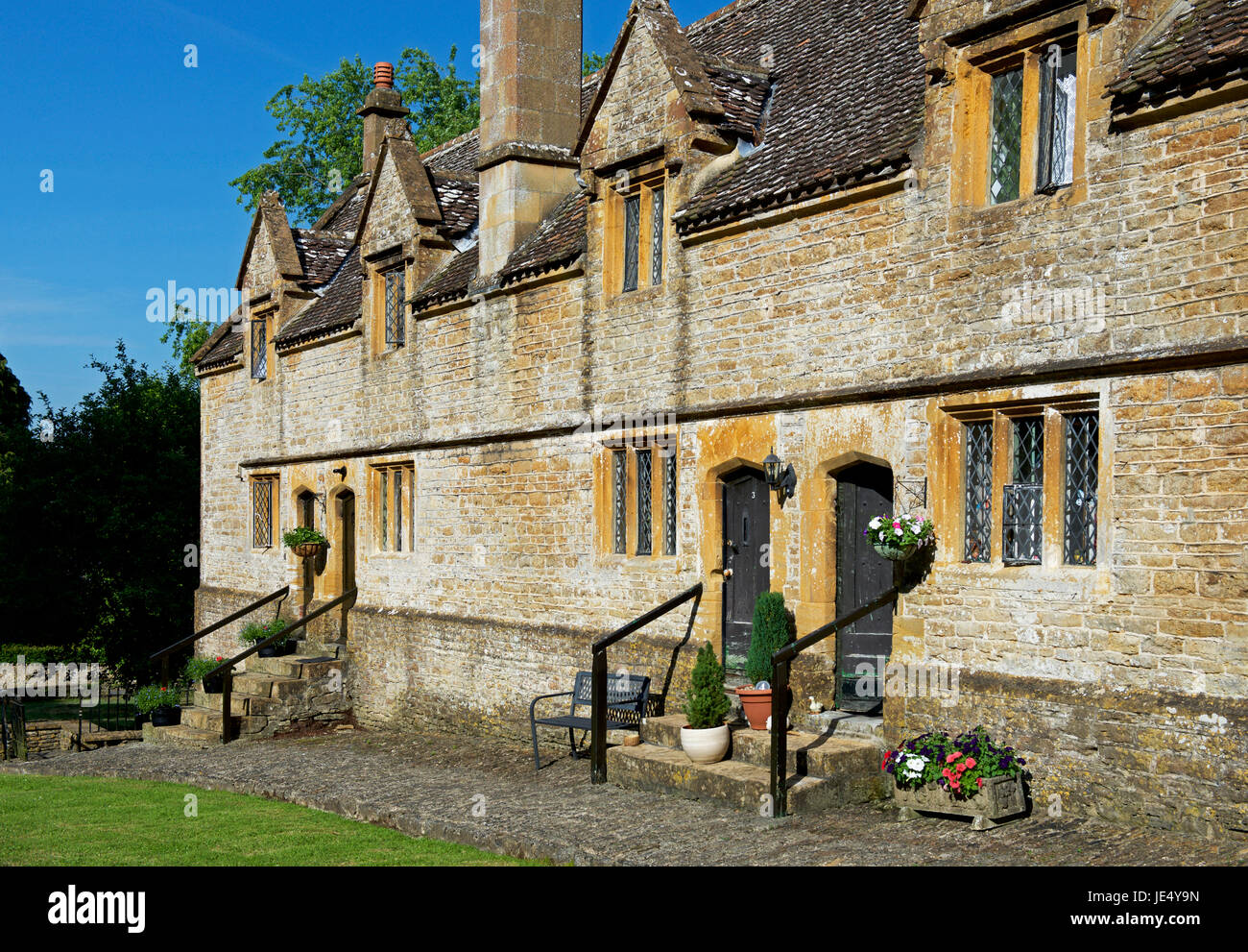 Almshouses in the village of East Coker, Somerset, England UK Stock