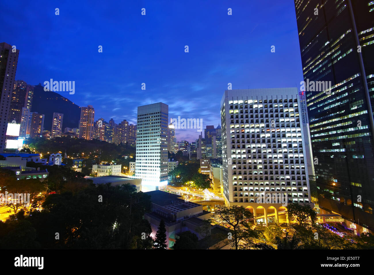office building at night in hong kong Stock Photo - Alamy