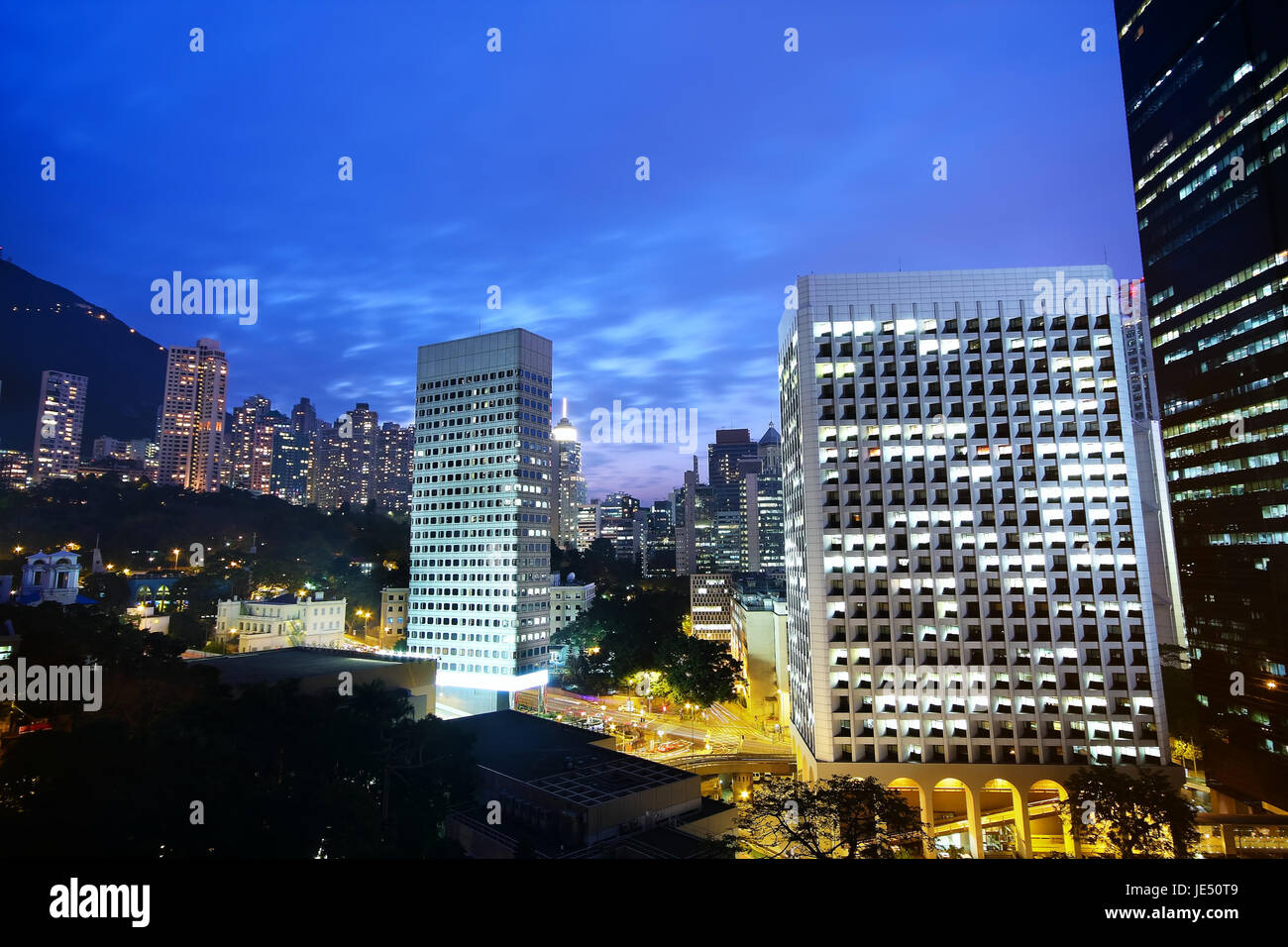 office building at night in hong kong Stock Photo - Alamy