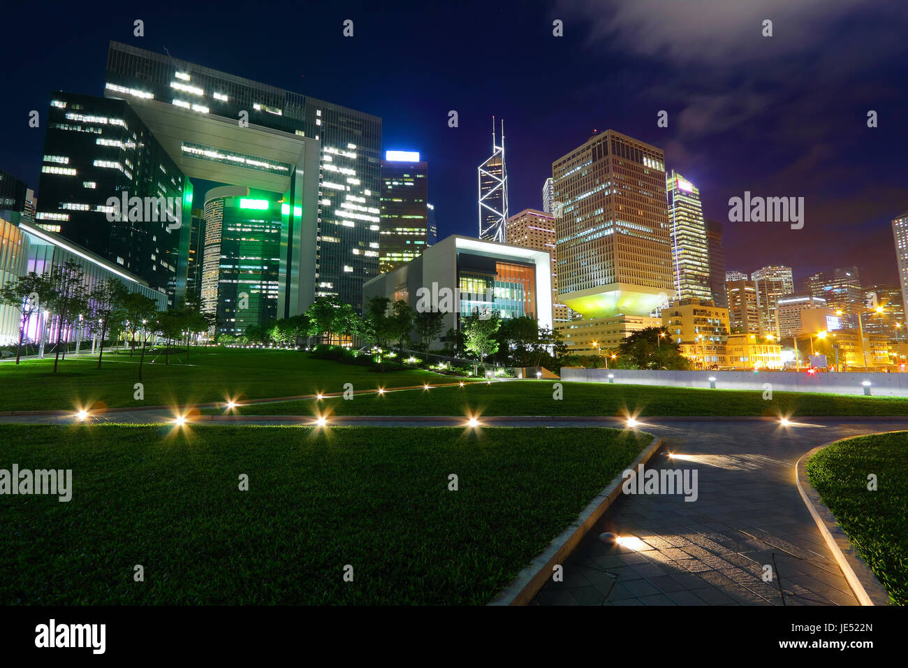 modern office building in downtown city at night Stock Photo - Alamy