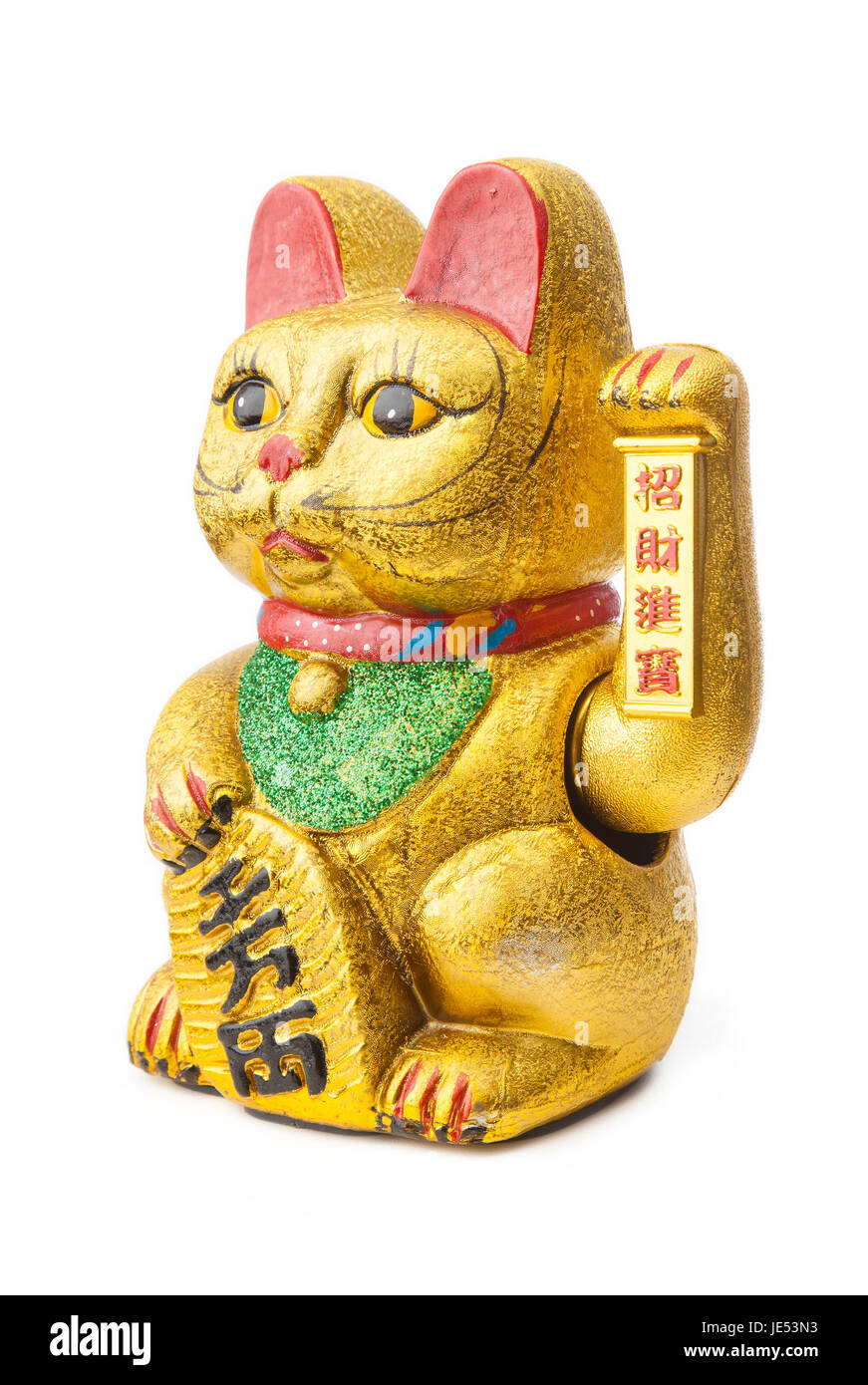 The Maneki Neki is an ancient cultural icon from japan and popular in many asian cultures. The welcoming cat supposedly brings great wealth and fortune to its owner. The cat goes by many names in western cultures, for instances;  Welcoming Cat, Lucky Cat, Money cat, or Fortune Cat and incorrectly Chinese Lucky Cat Stock Photo