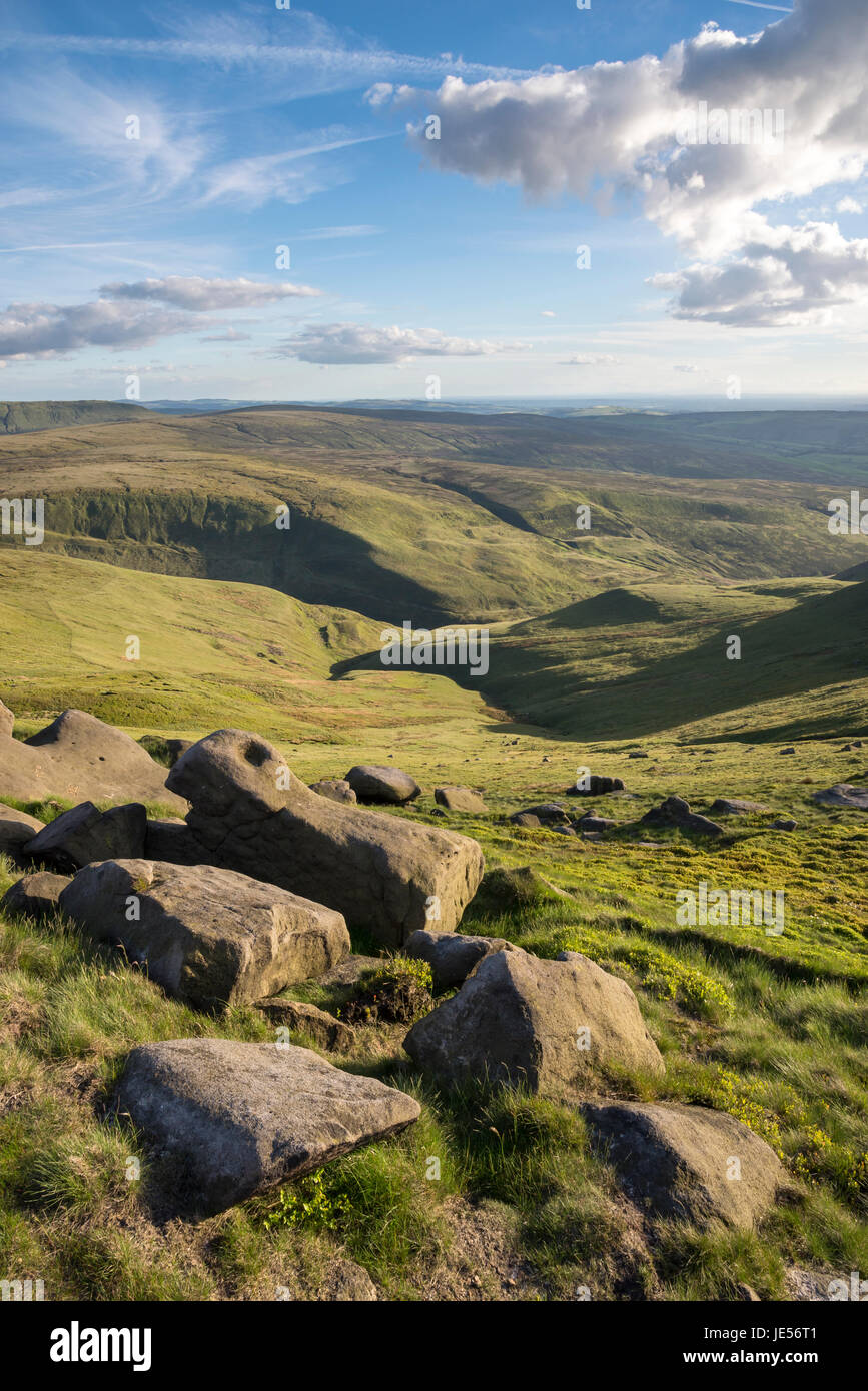 View of Doctor's gate from Shelf Stones near Glossop, North Derbyshire. Stock Photo