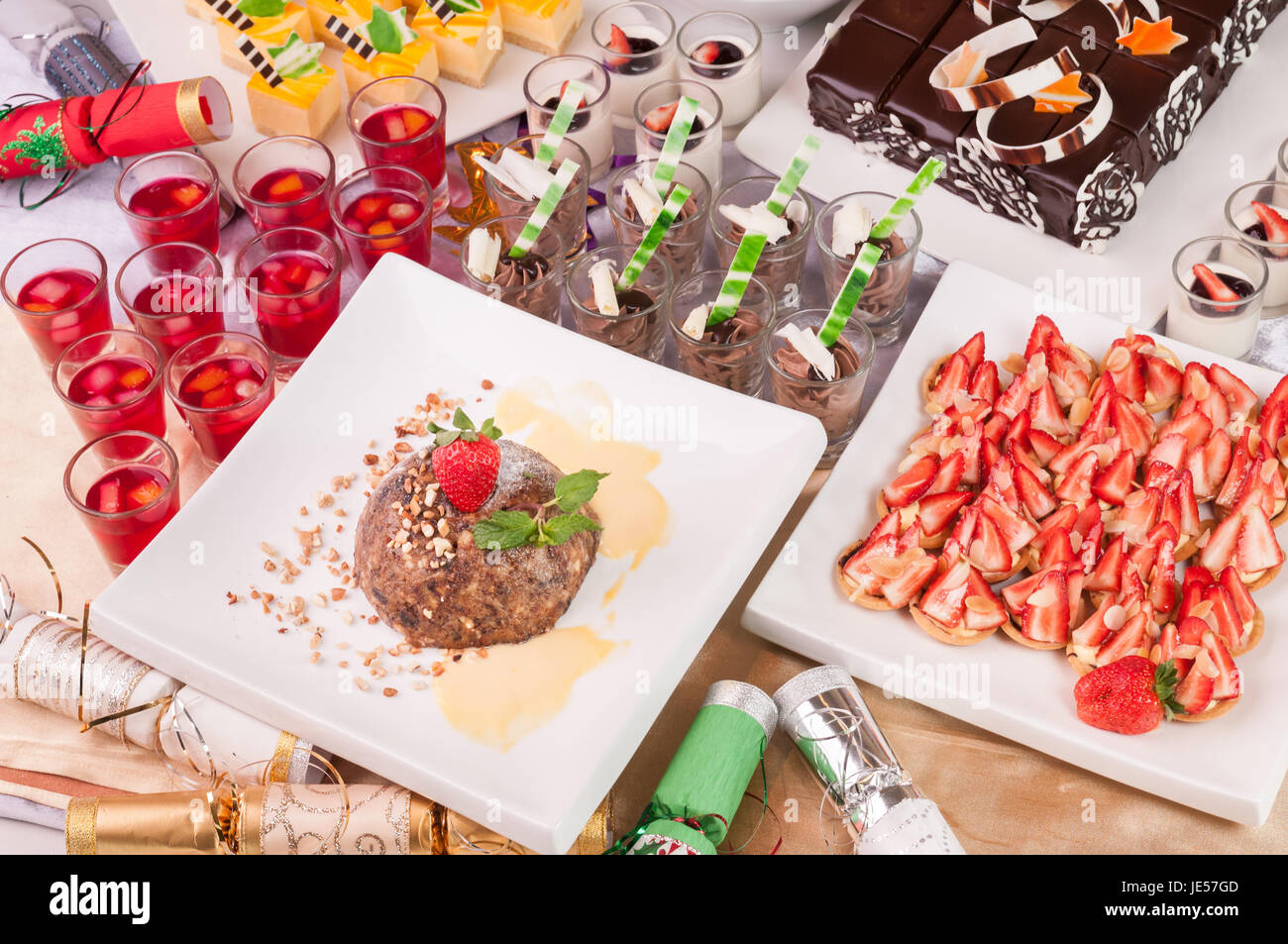 An array of Christmas desserts with on a table Stock Photo