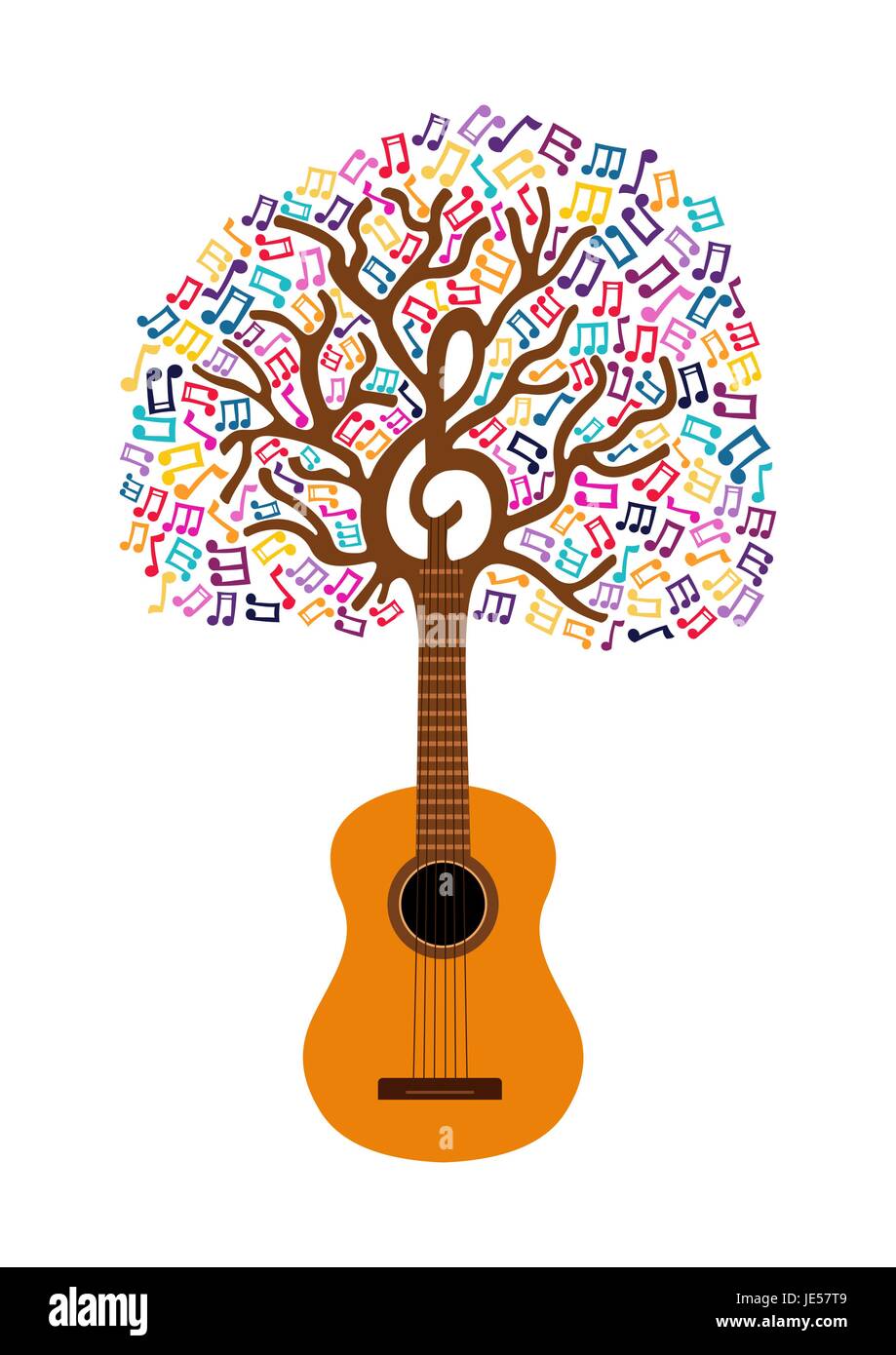 Guitar tree with musical note decoration. Concept illustration for