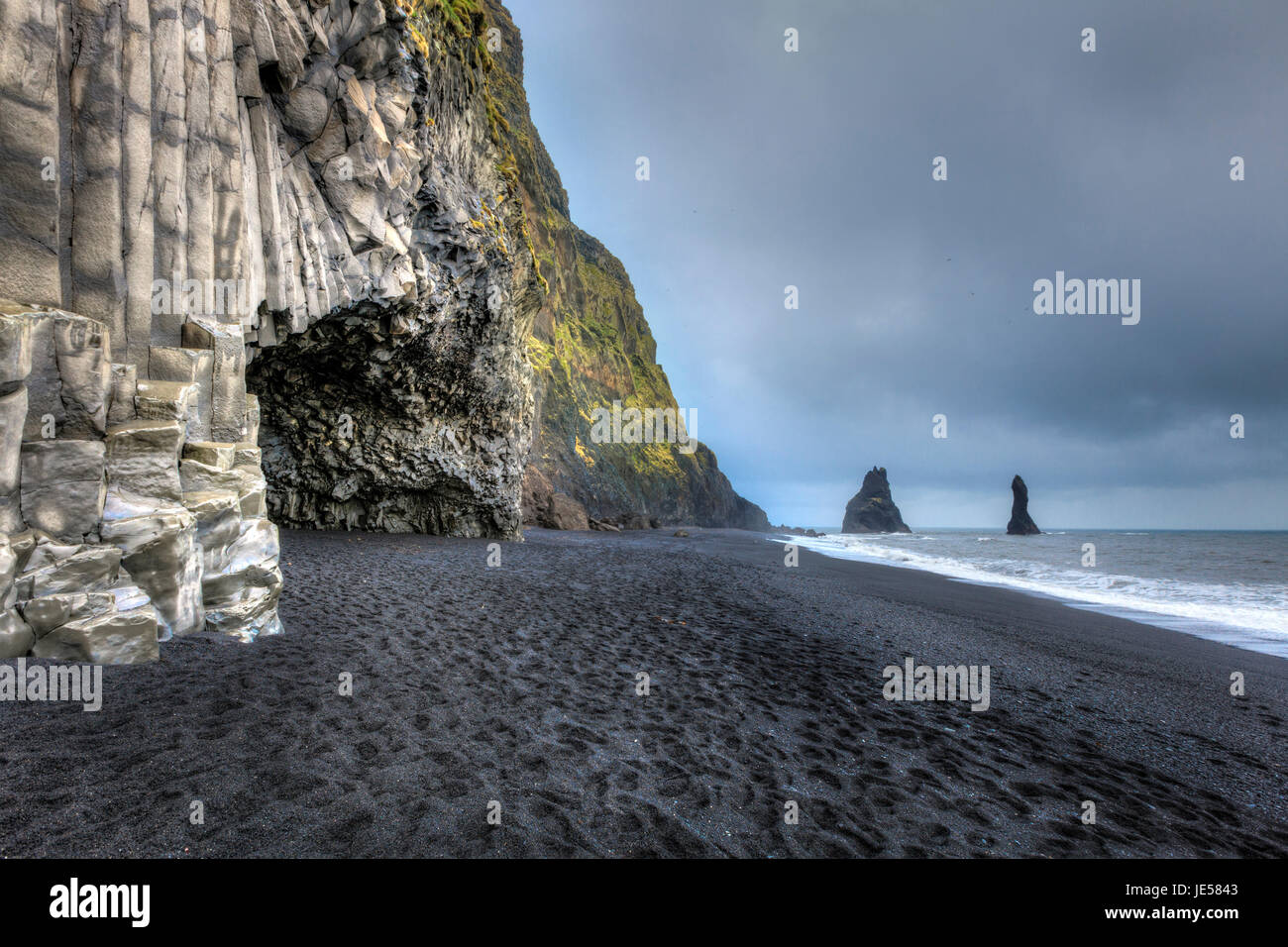 Basalt cave at at Reynisfjara Beach in Southern Iceland Stock Photo