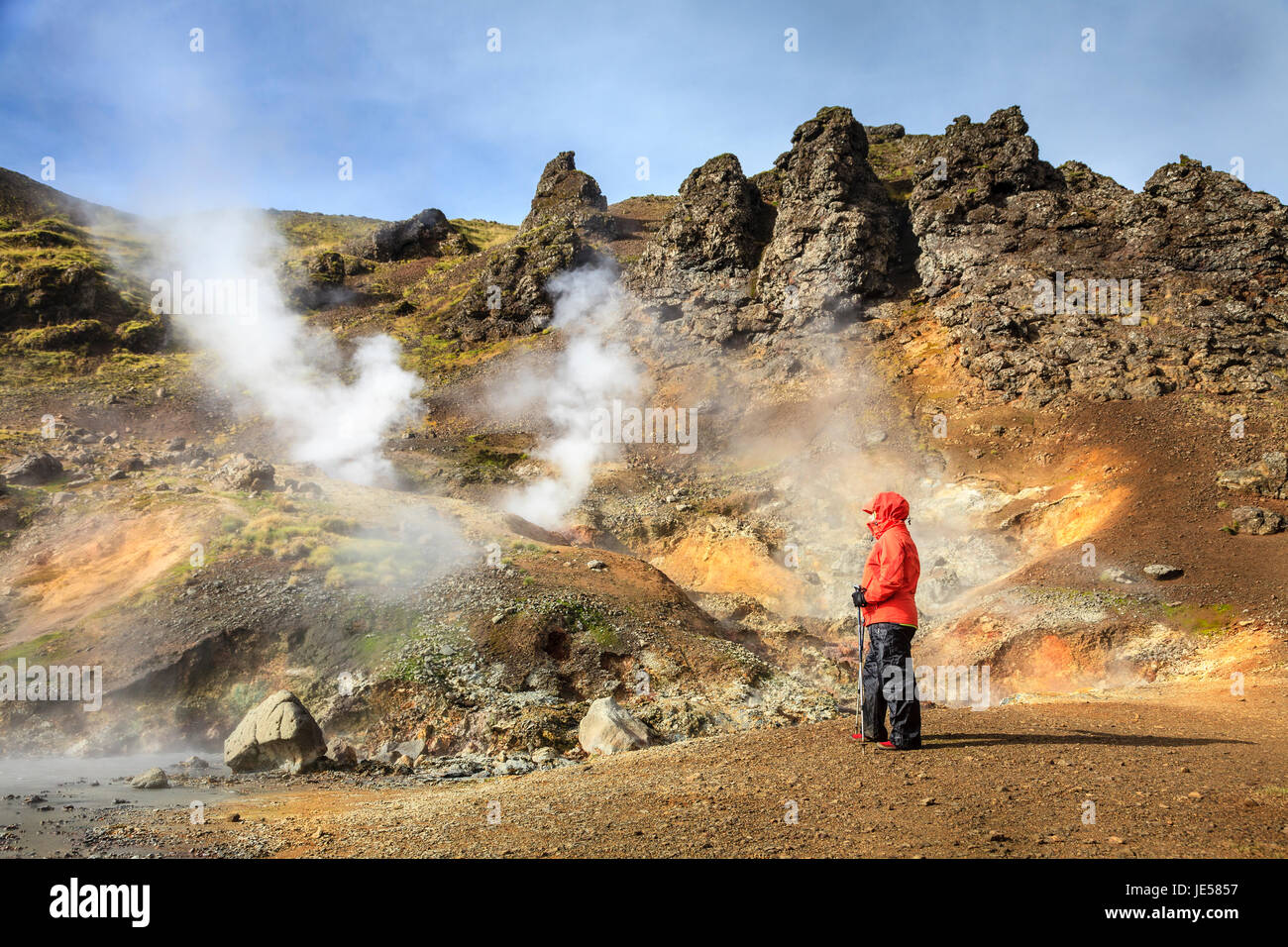 Boiling water and mud in the Reykjadalur valley in South Iceland Stock Photo