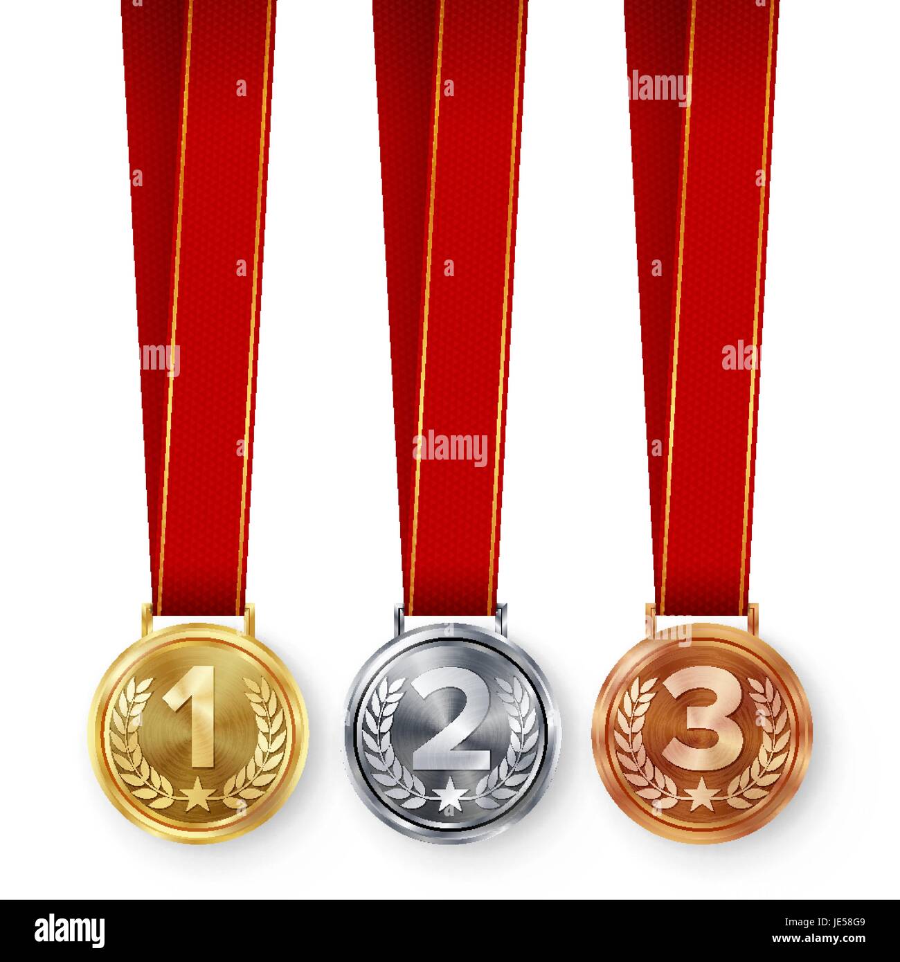 Champion Medals Set Vector. Metal Realistic First, Second Third ...