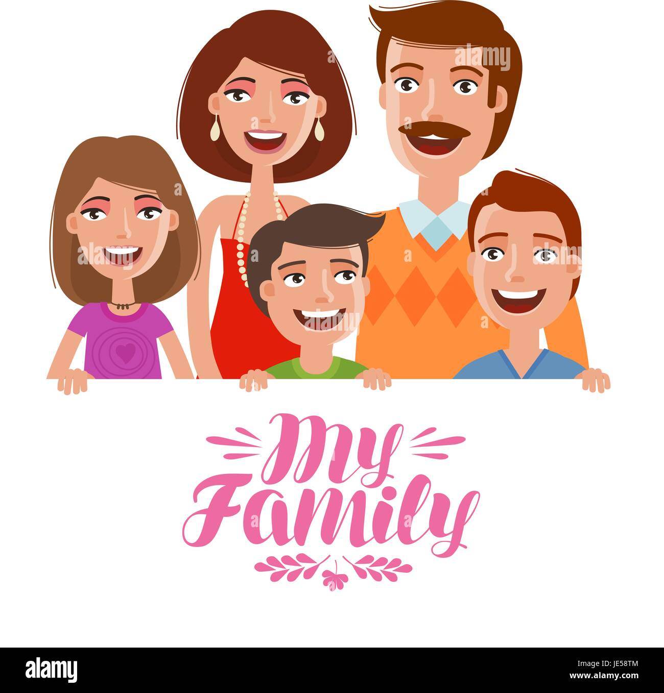 Happy family. People, parents and children concept. Cartoon vector illustration Stock Vector