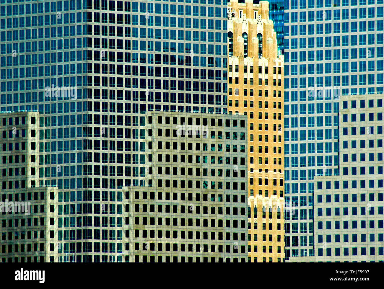 Patterns in the building in the New York City skyline as sign from star island Stock Photo