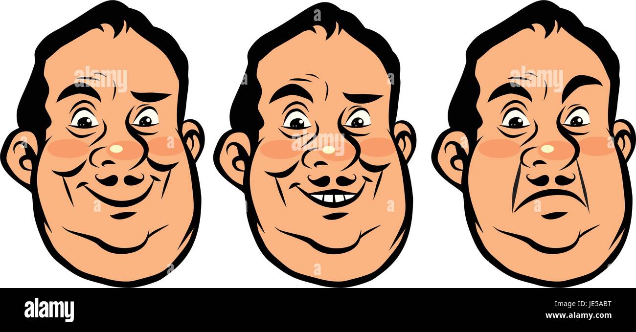 Three emotions head fat Stock Vector