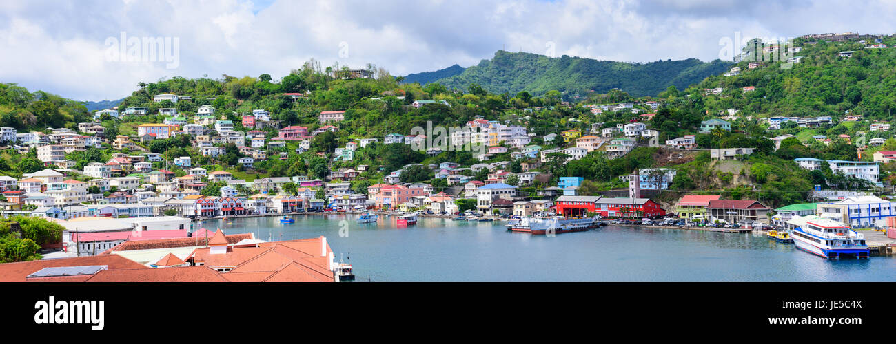 Grenada the Carenage harbour,capital of St George's surrounding villages,houses, and buildings. Stock Photo