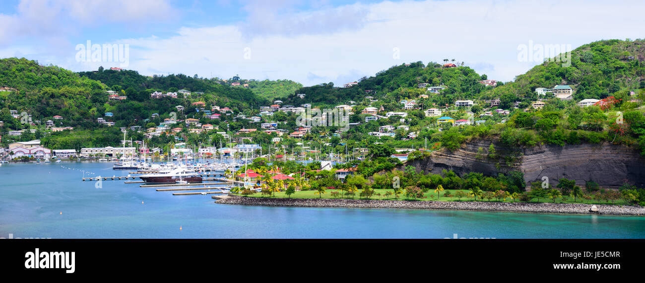 Grenada the Carenage harbour,capital of St George's surrounded by hills,houses, and buildings. Stock Photo