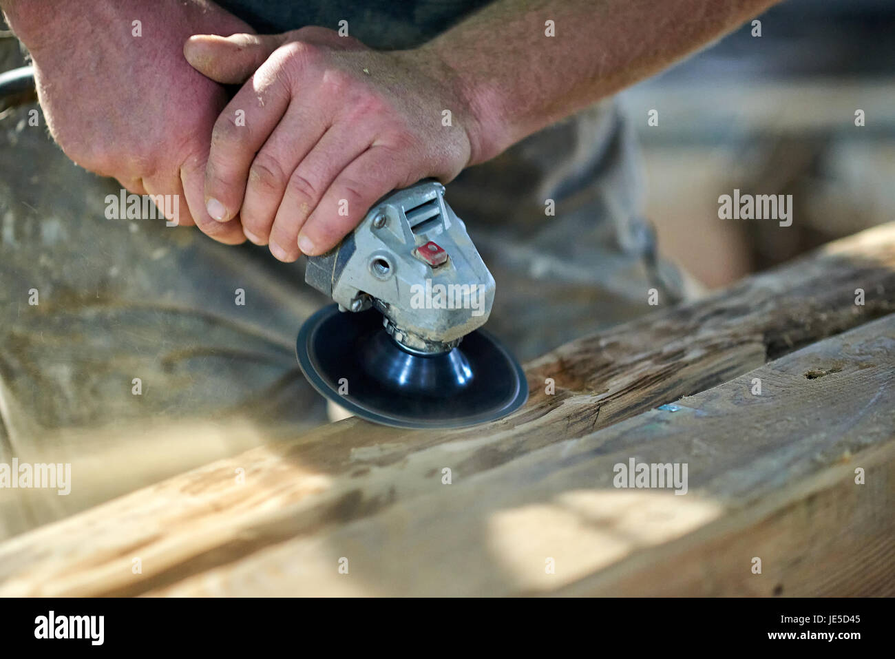 wood grinding by carpenter Stock Photo Alamy